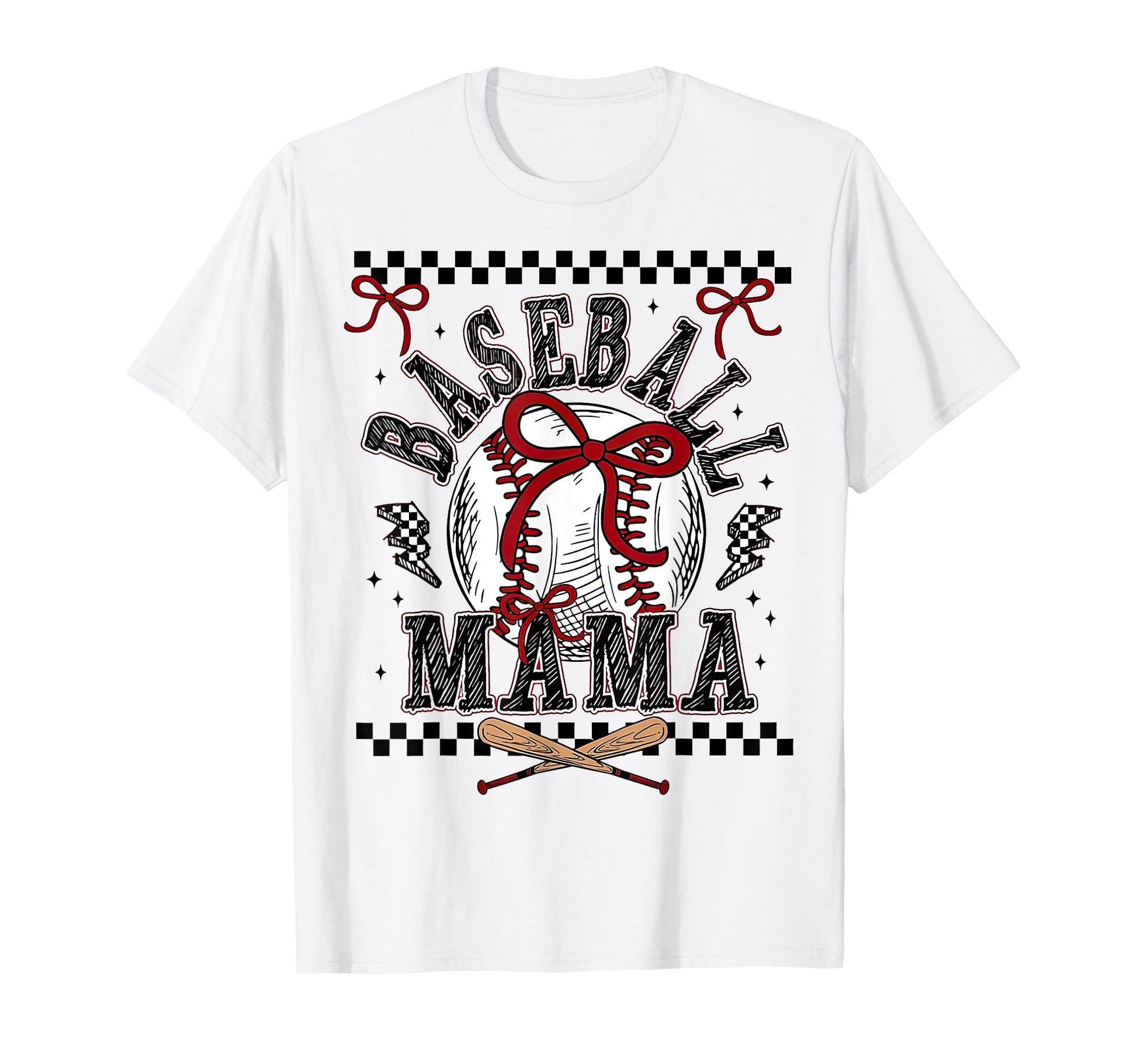 Coquette Bow Baseball Mama Checkered T-Shirt - Aesthetic Graphic Unisex - T-Shirt, Sweatshirt, Hoodie