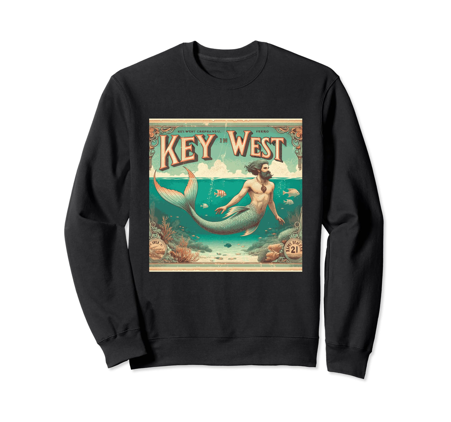 Key West Postcard Merman Fisherman Sweatshirt - Novelty Apparel Unisex - T-Shirt, Sweatshirt, Hoodie