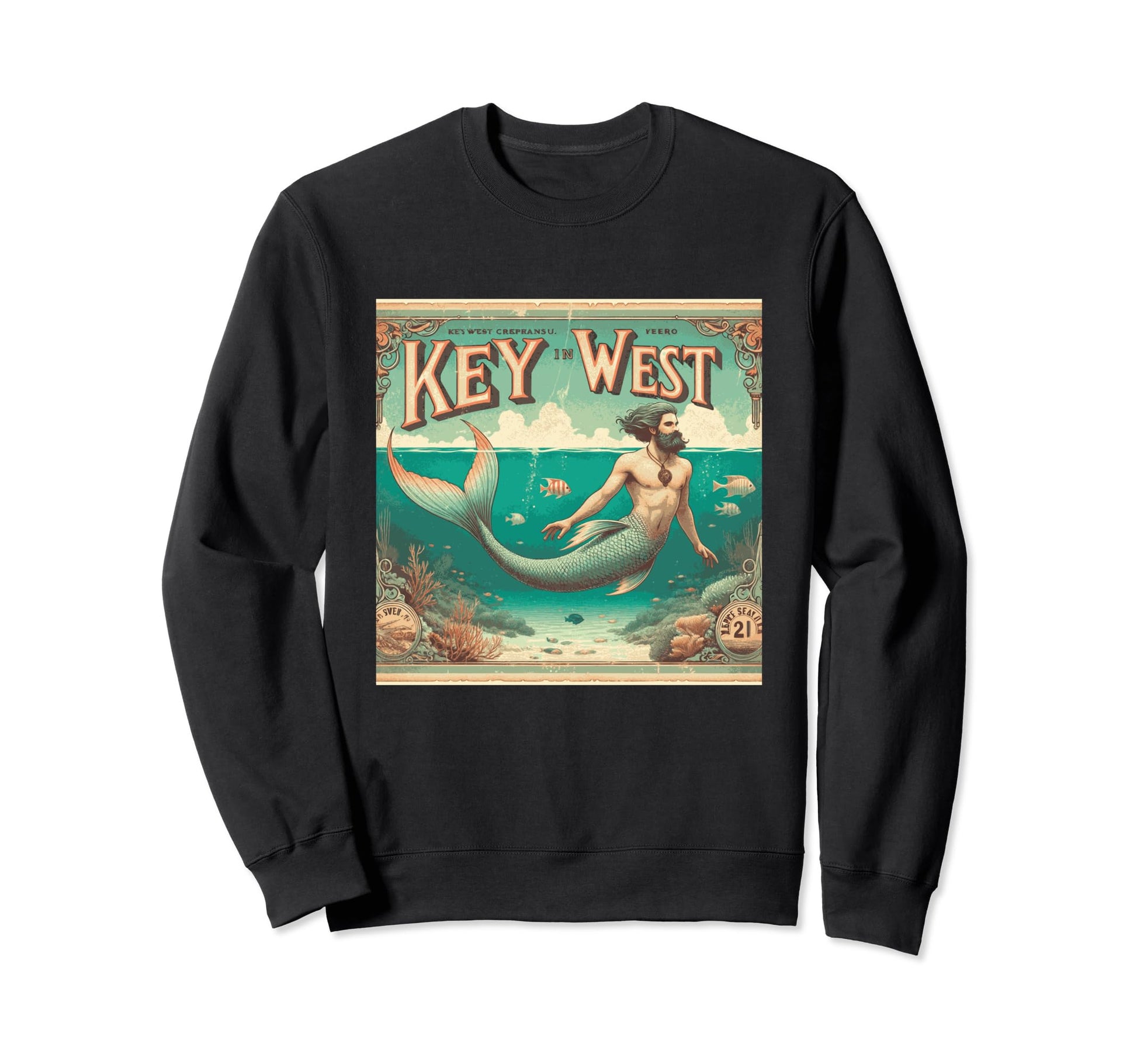 Key West Postcard Merman Fisherman Sweatshirt - Novelty Apparel Unisex - T-Shirt, Sweatshirt, Hoodie