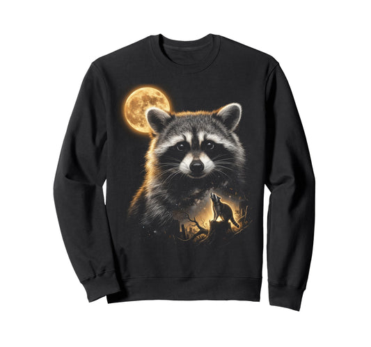 90S Raccoon Howling Moon Y2K Aesthetic Sweatshirt - Graphic Print Unisex - T-Shirt, Sweatshirt, Hoodie