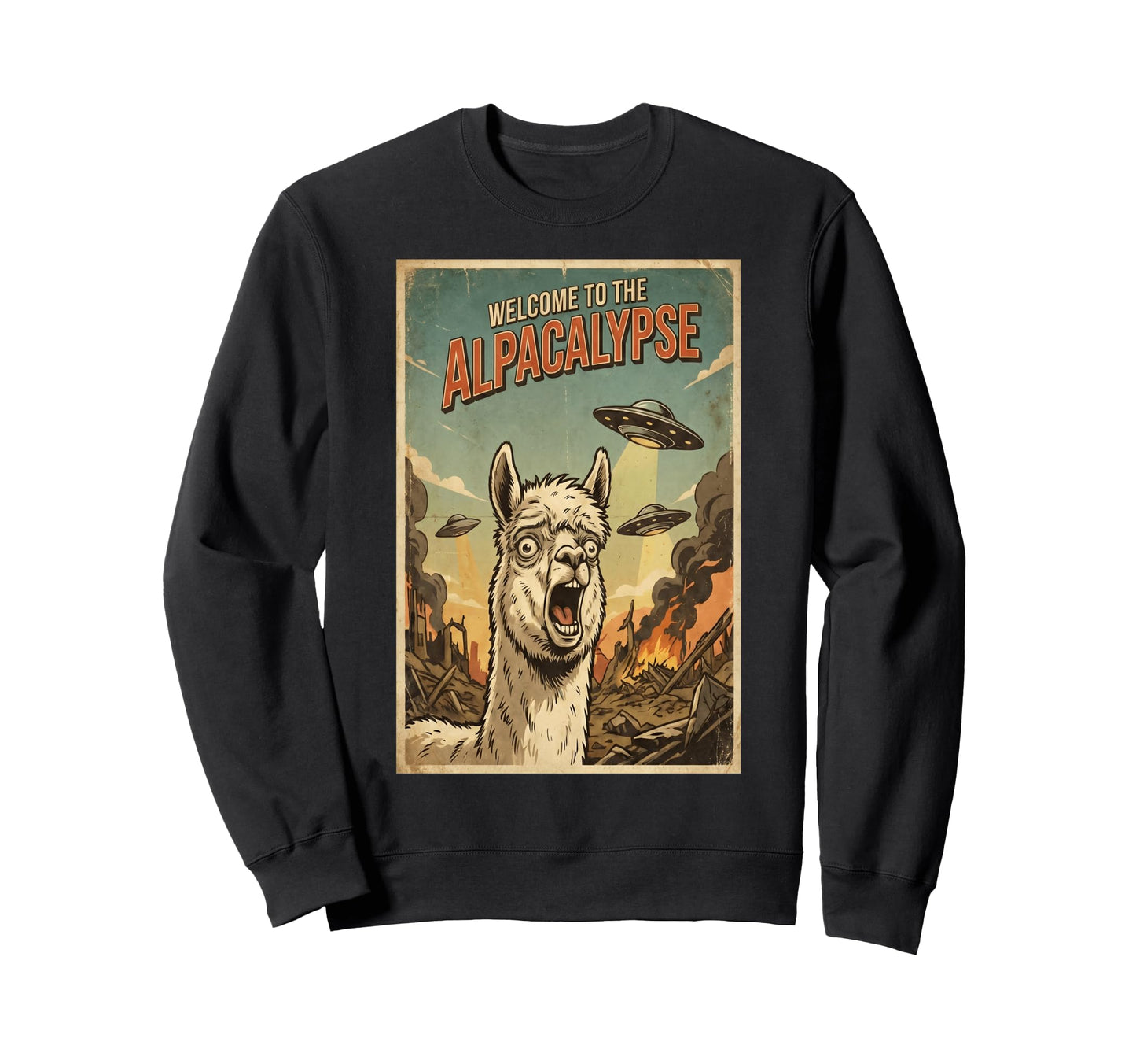 Funny Alpacalypse Llama Ufo Alien Sweatshirt - Aesthetic Graphic Men Women - T-Shirt, Sweatshirt, Hoodie