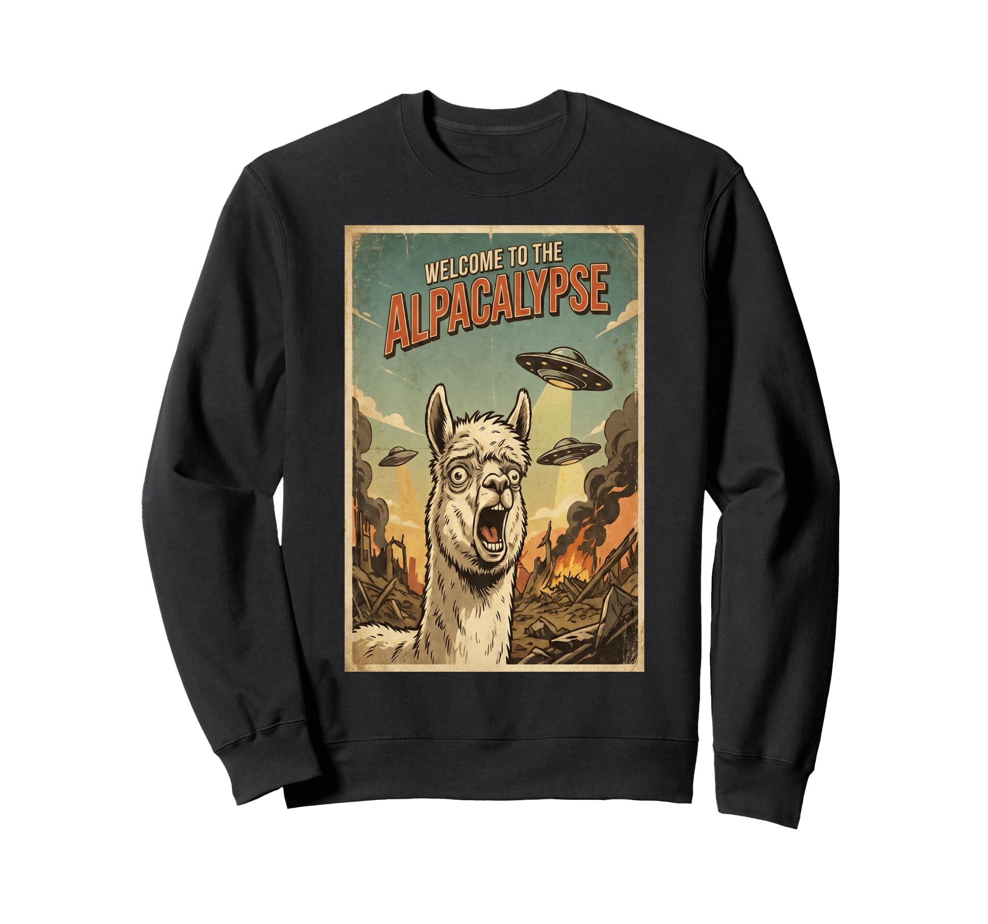 Funny Alpacalypse Llama Ufo Alien Sweatshirt - Aesthetic Graphic Men Women - T-Shirt, Sweatshirt, Hoodie