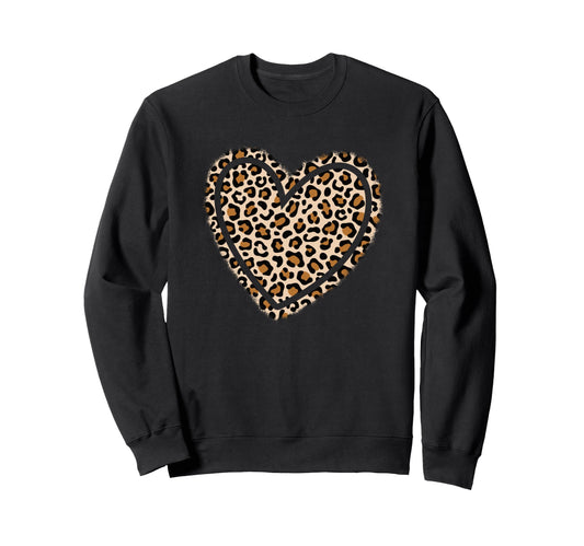 Animal Pattern Leopard Heart Sweatshirt - Trendy Graphic Unisex - T-Shirt, Sweatshirt, Hoodie