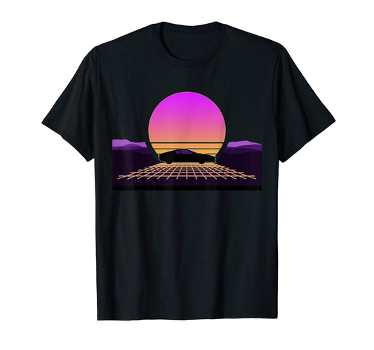 80S Car Digital Sunset Synthwave Outrun T-Shirt - Graphic Print for Adults - T-Shirt, Sweatshirt, Hoodie