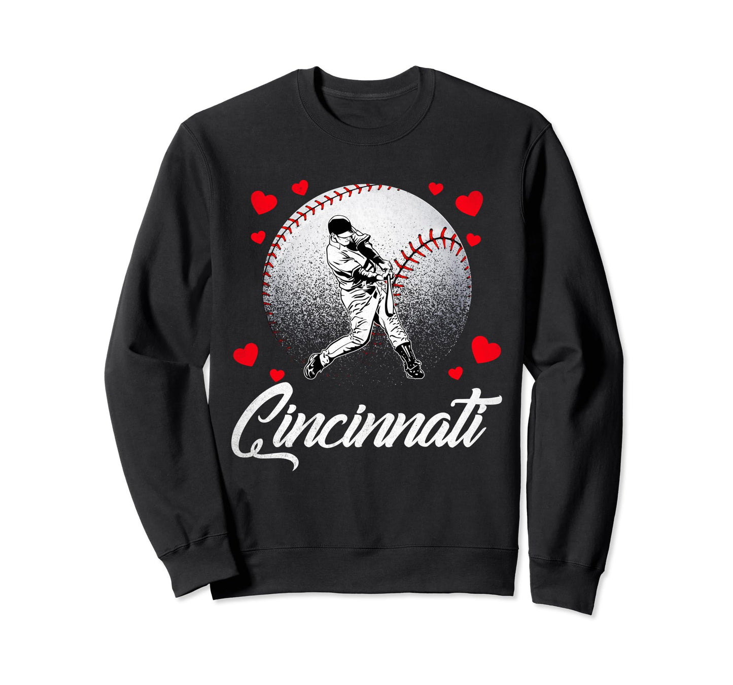 Cincinnati Baseball Heart Sweatshirt - Aesthetic Graphic Men Women - T-Shirt, Sweatshirt, Hoodie