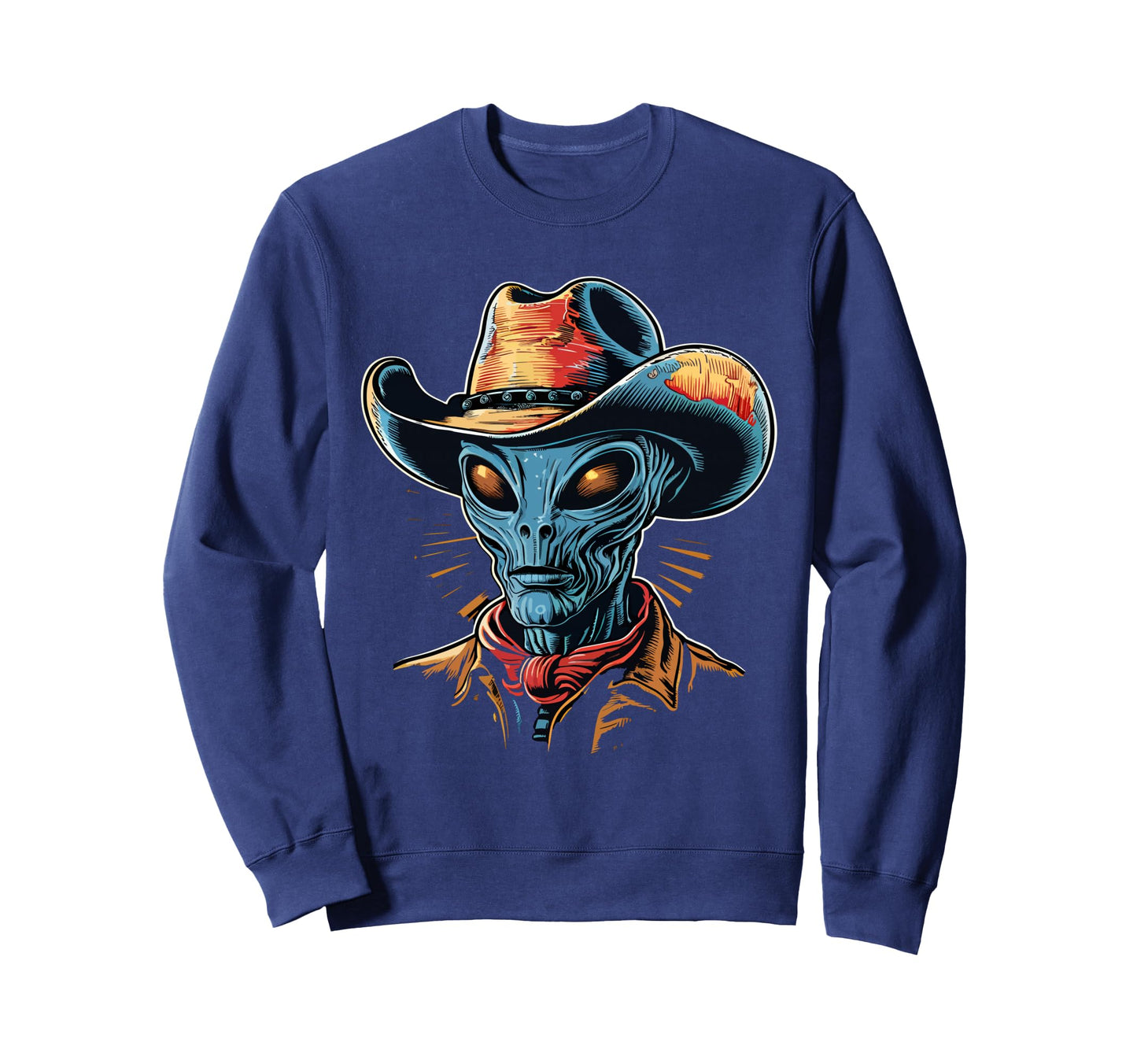Alien Alien Cowboy Hat Sweatshirt - Fun Novelty Design Men Women - T-Shirt, Sweatshirt, Hoodie