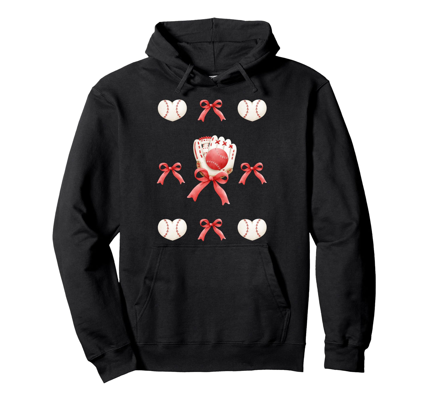 Coquette Baseball Softball Glove Bow Hoodie - Novelty Apparel Unisex - T-Shirt, Sweatshirt, Hoodie