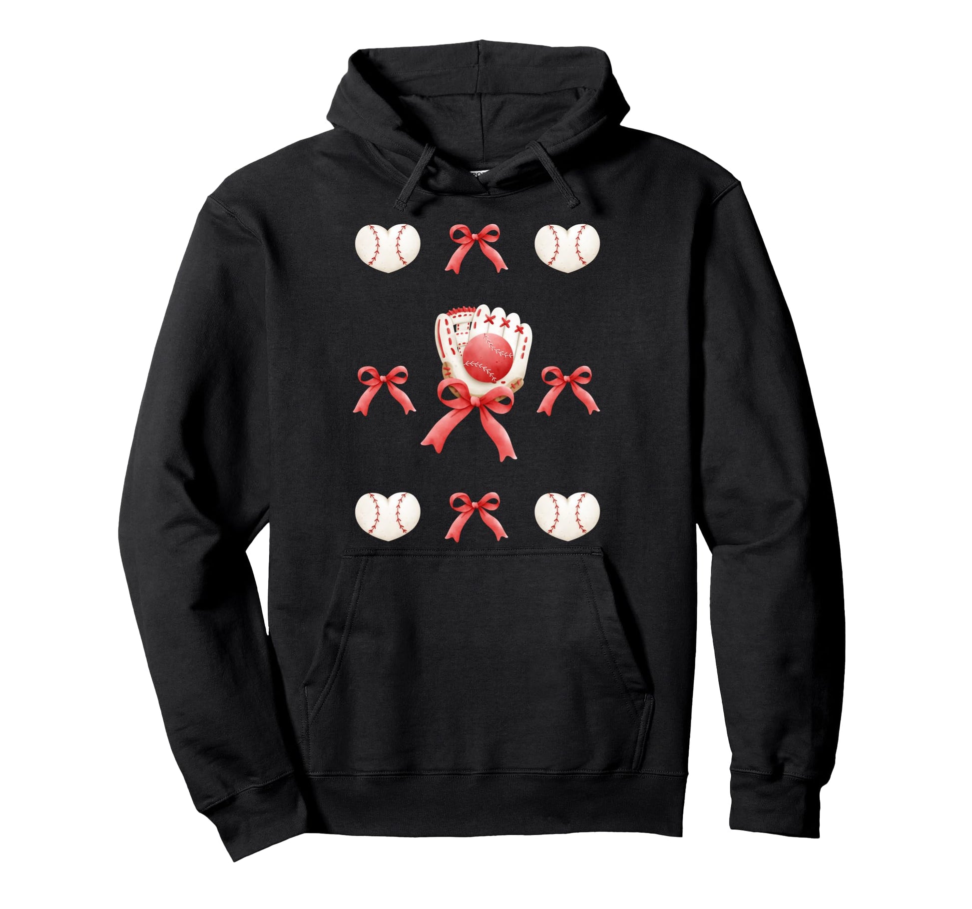 Coquette Baseball Softball Glove Bow Hoodie - Novelty Apparel Unisex - T-Shirt, Sweatshirt, Hoodie