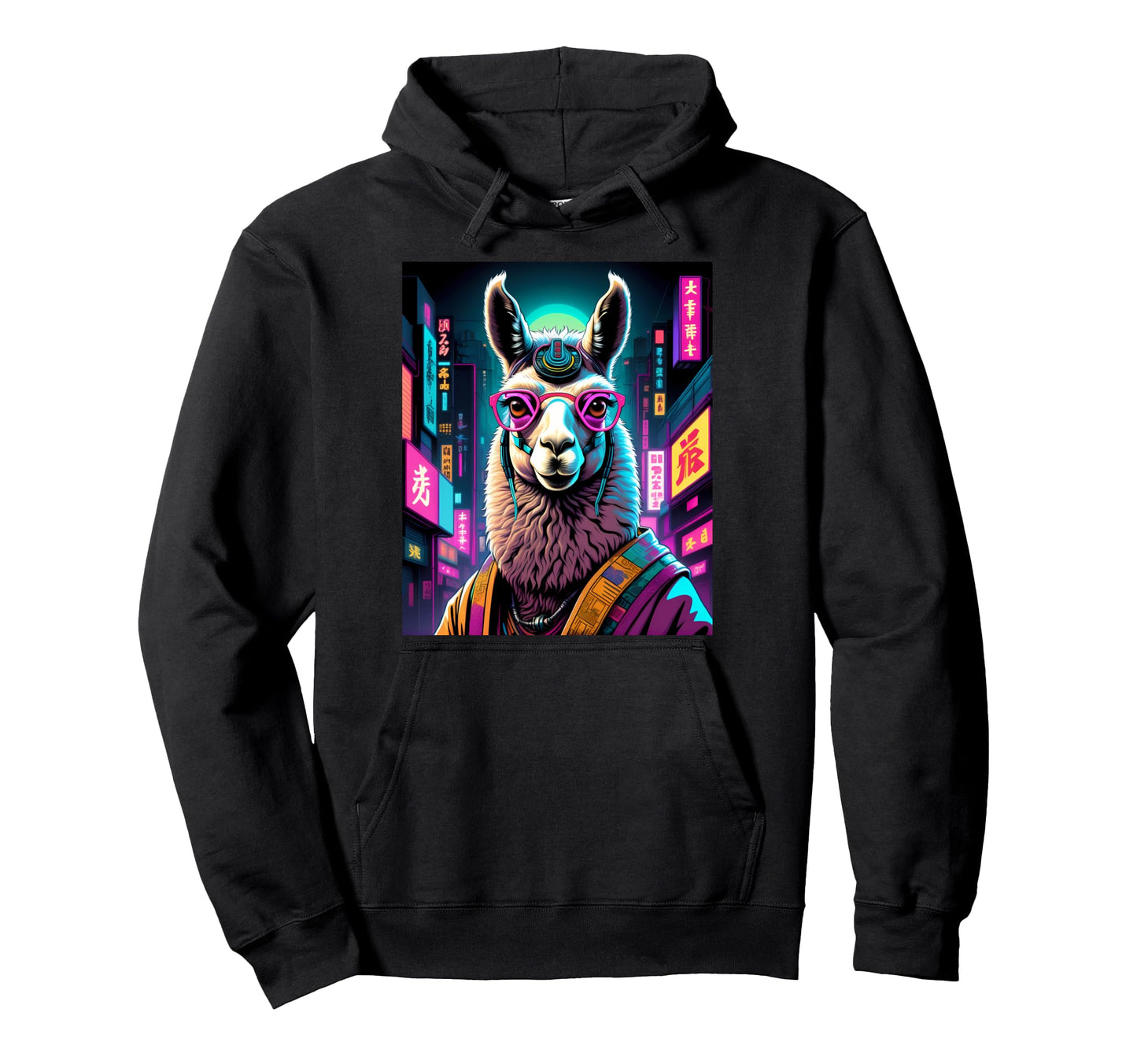Japanese Vaporwave Lama 80S Hoodie - Aesthetic Graphic for Adults - T-Shirt, Sweatshirt, Hoodie