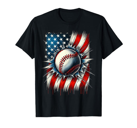 Baseball 4Th July Usa American Flag T-Shirt - Graphic Print Unisex - T-Shirt, Sweatshirt, Hoodie