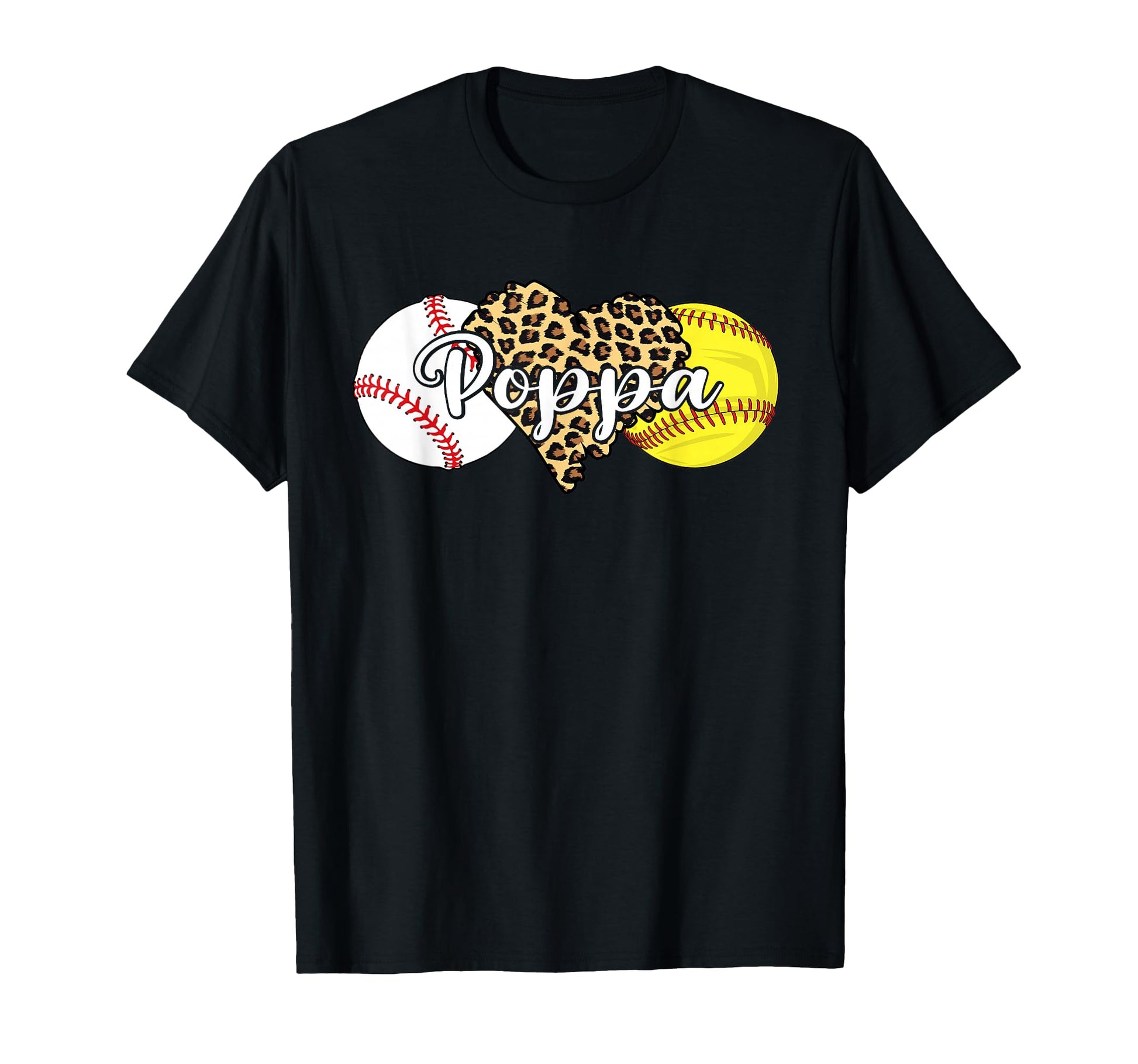 Poppa Baseball Softball Leopard T-Shirt - Casual Everyday Wear Unisex - T-Shirt, Sweatshirt, Hoodie