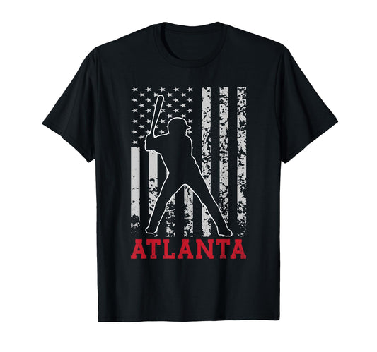 Atlanta American Flag Distressed T-Shirt - Novelty Apparel for Adults - T-Shirt, Sweatshirt, Hoodie