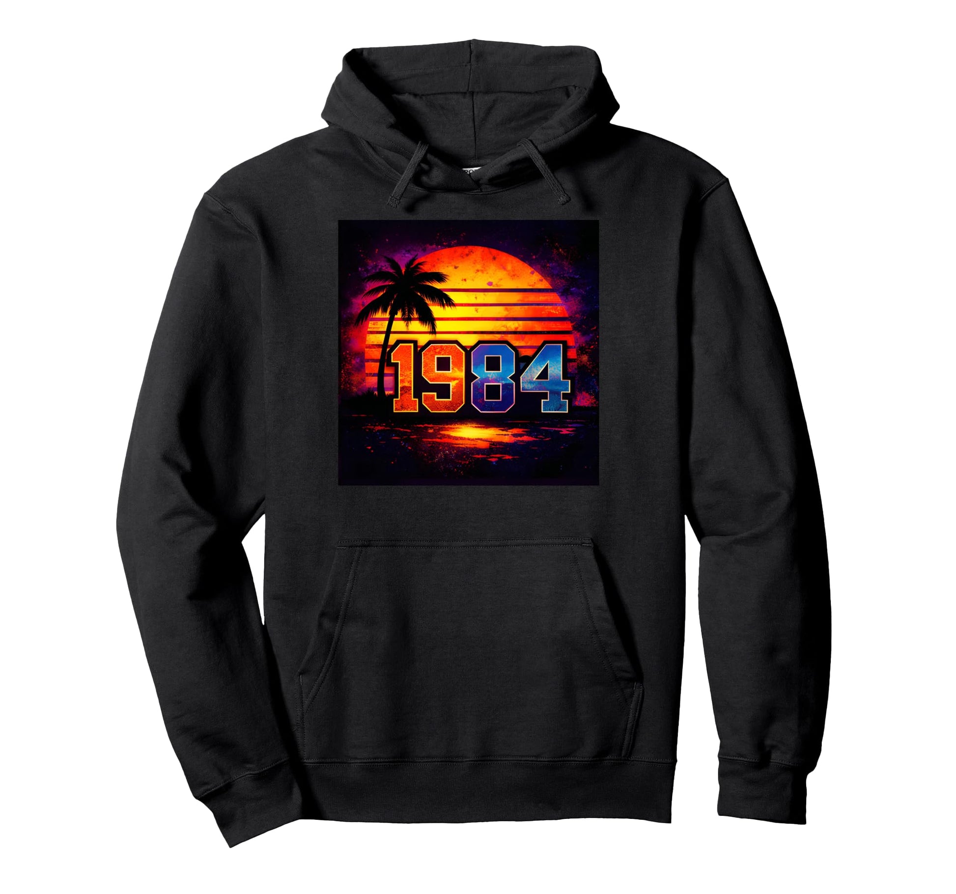 1984 Sunset Palm Tree Synthwave Hoodie - Trendy Graphic Unisex - T-Shirt, Sweatshirt, Hoodie