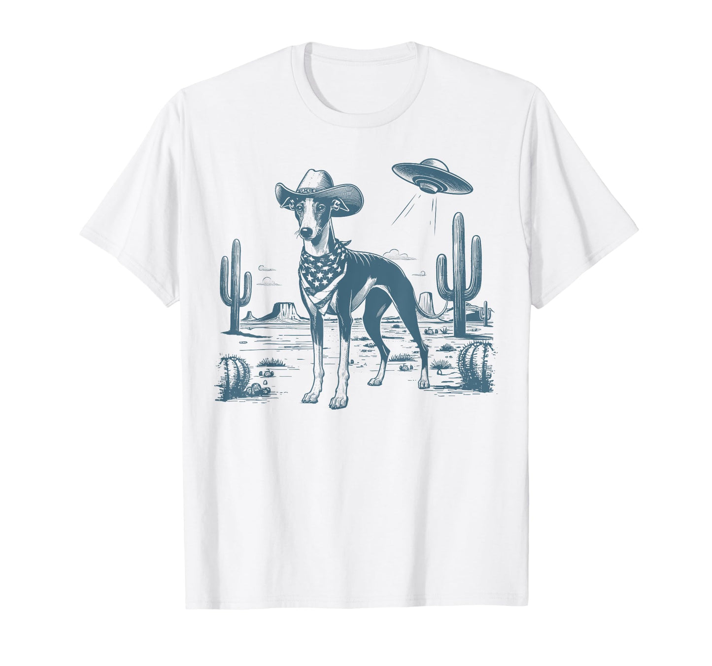 Western Cowboy Whippet Ufo Alien T-Shirt - Minimalist Print for Adults - T-Shirt, Sweatshirt, Hoodie