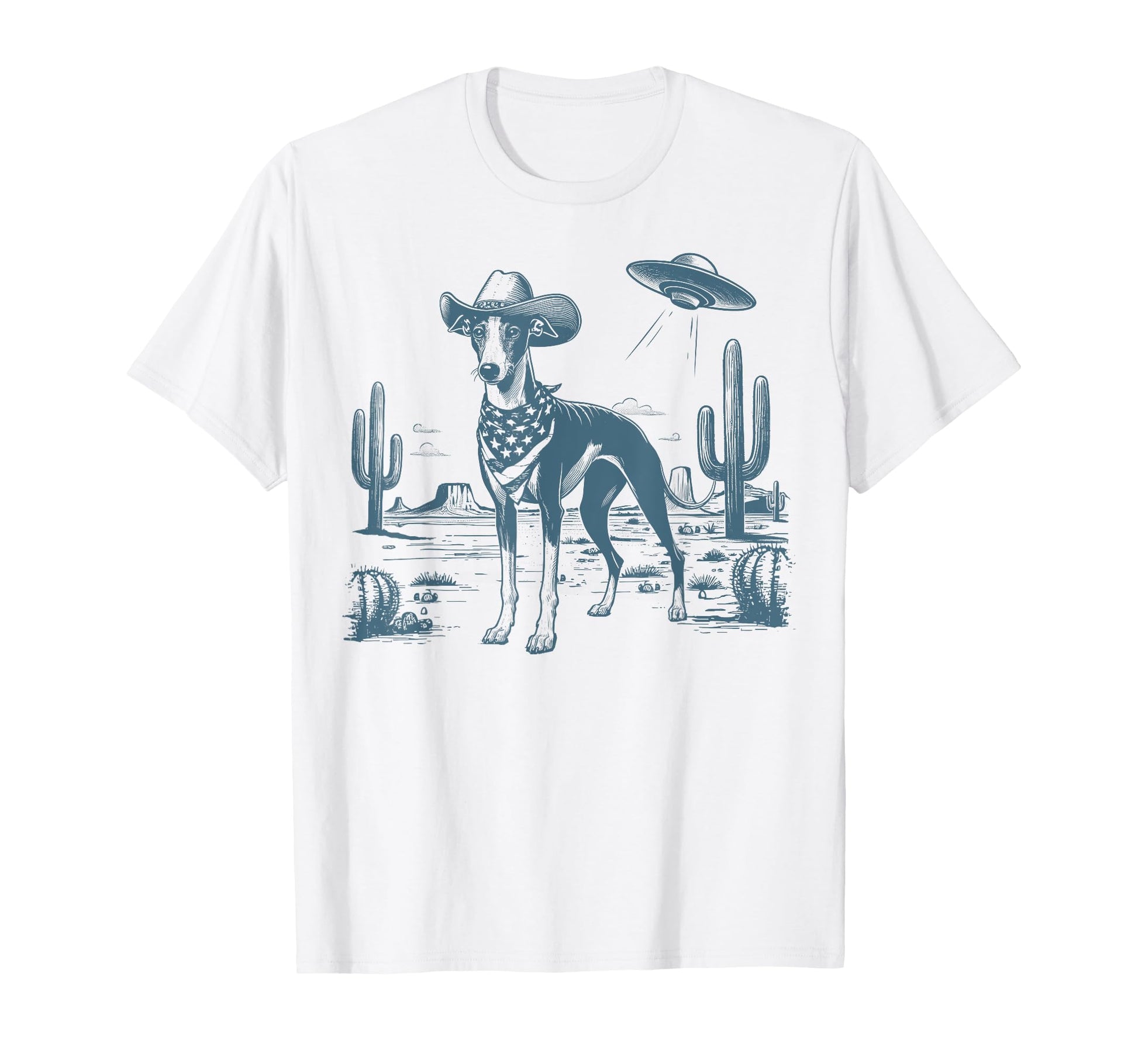 Western Cowboy Whippet Ufo Alien T-Shirt - Minimalist Print for Adults - T-Shirt, Sweatshirt, Hoodie