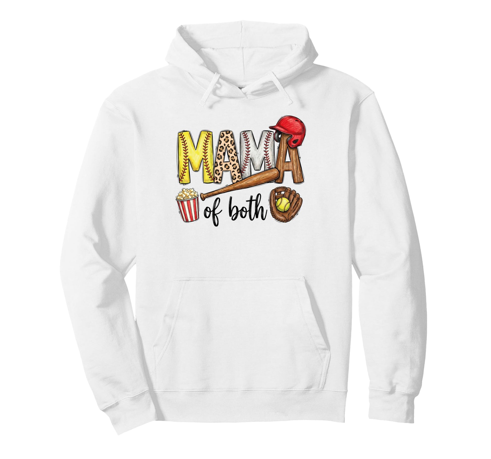 Mama Both Leopard Baseball Softball Mom Both Hoodie - Trendy Graphic Unisex - T-Shirt, Sweatshirt, Hoodie