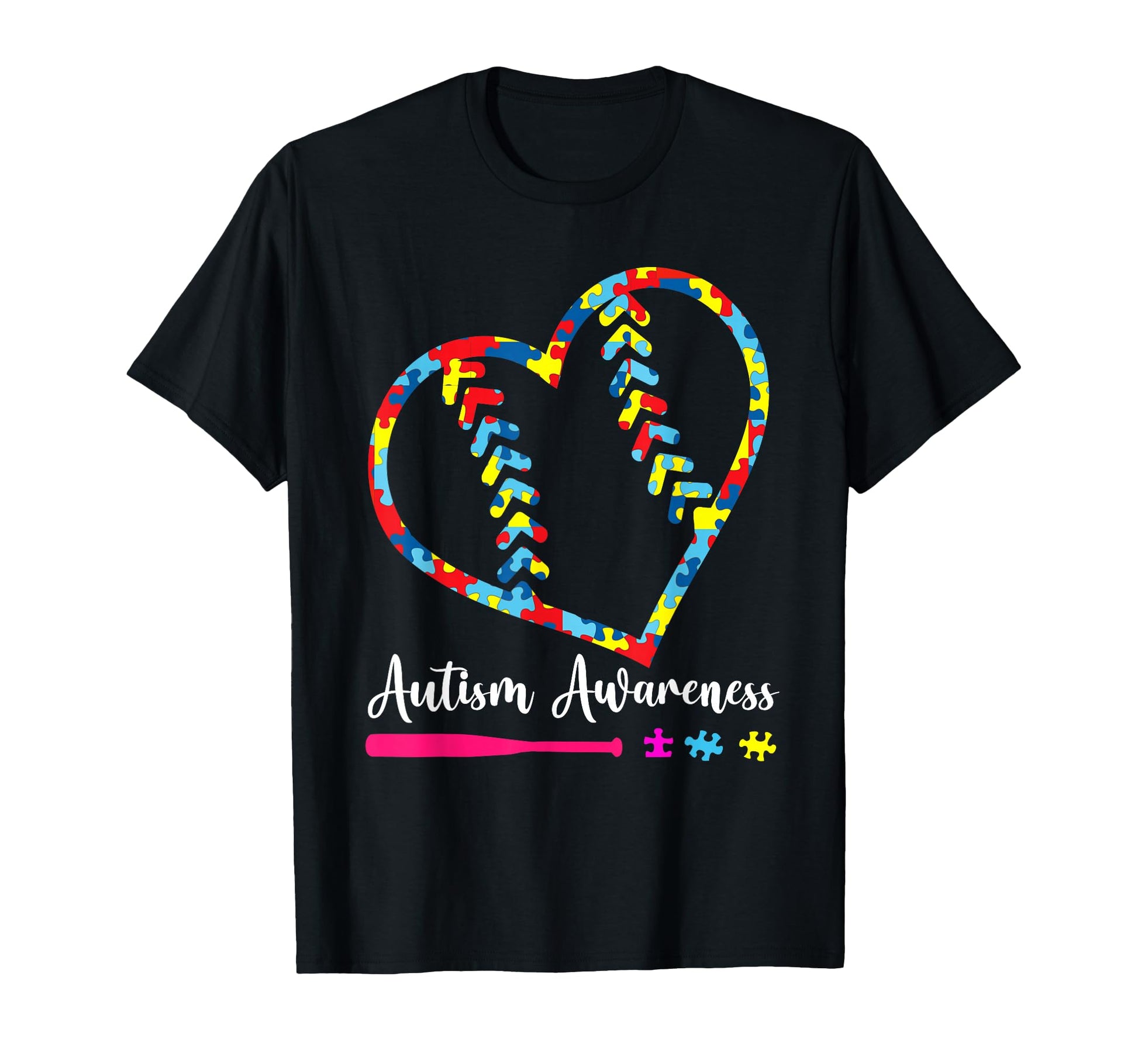 I Love Softball Baseball Heart Autism T-Shirt - Custom Art Print Unisex - T-Shirt, Sweatshirt, Hoodie
