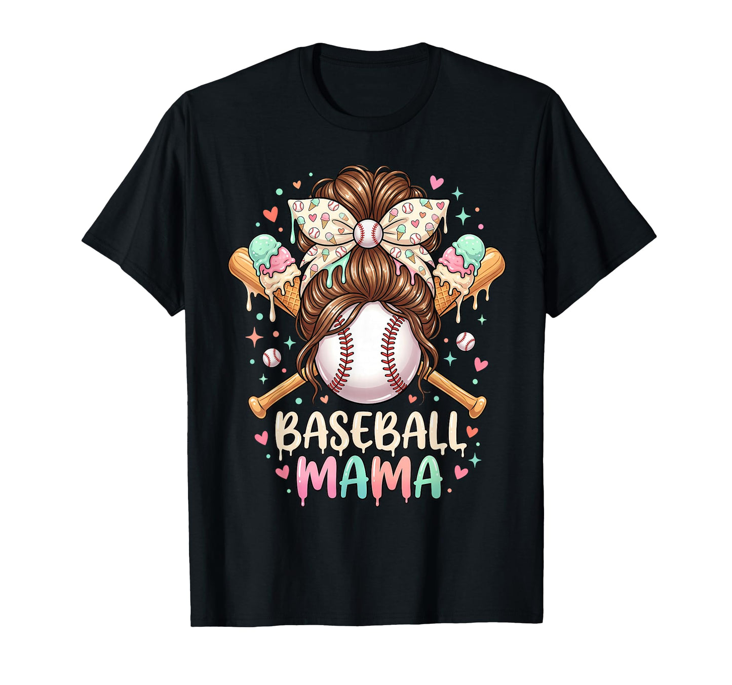 Baseball Mama Ice Cream Mothers Day T-Shirt - Fun Novelty Design Men Women - T-Shirt, Sweatshirt, Hoodie