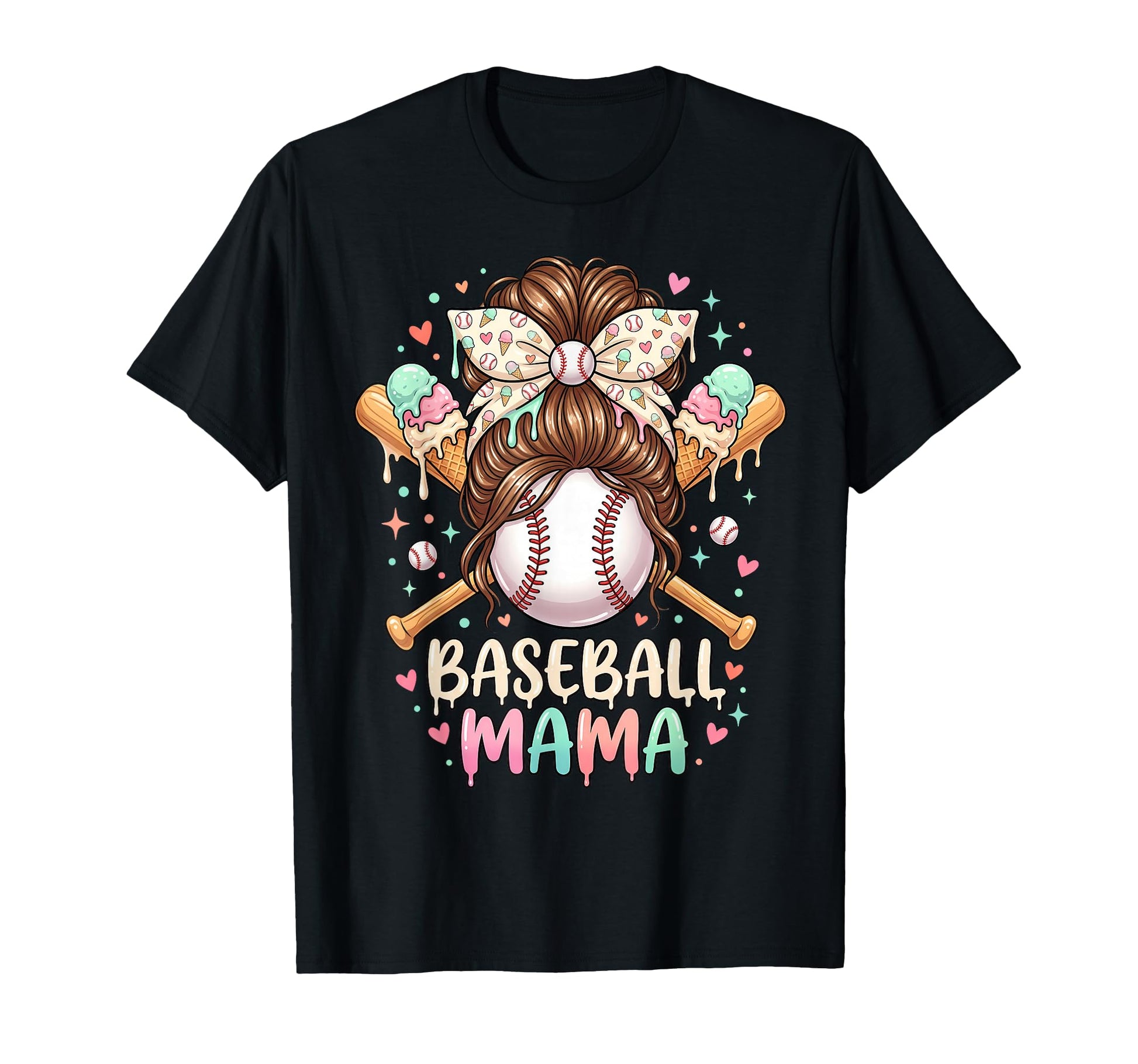 Baseball Mama Ice Cream Mothers Day T-Shirt - Fun Novelty Design Men Women - T-Shirt, Sweatshirt, Hoodie