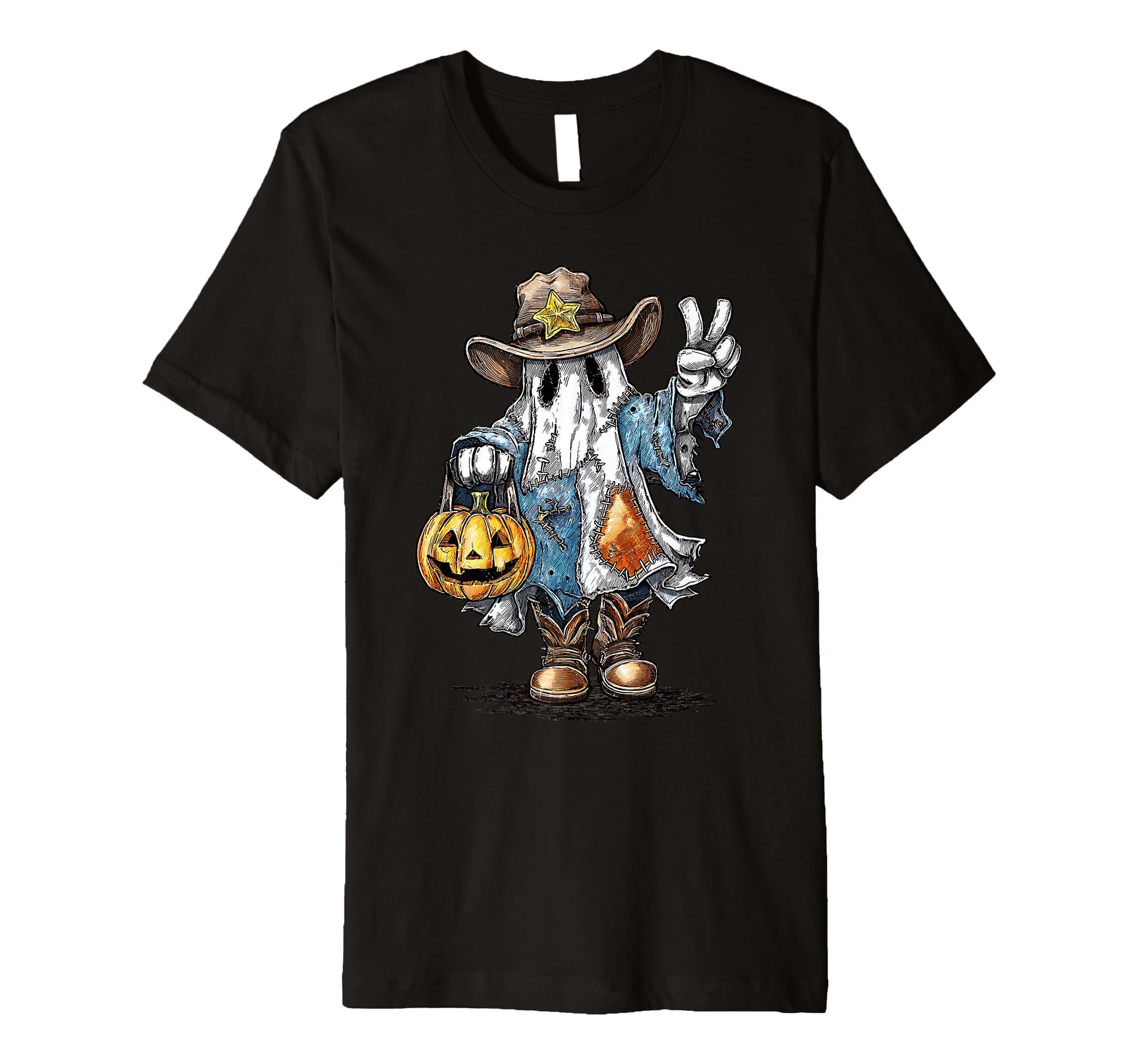 Cowboy Ghost Pumpkin Halloween T-Shirt - Fun Novelty Design Men Women - T-Shirt, Sweatshirt, Hoodie