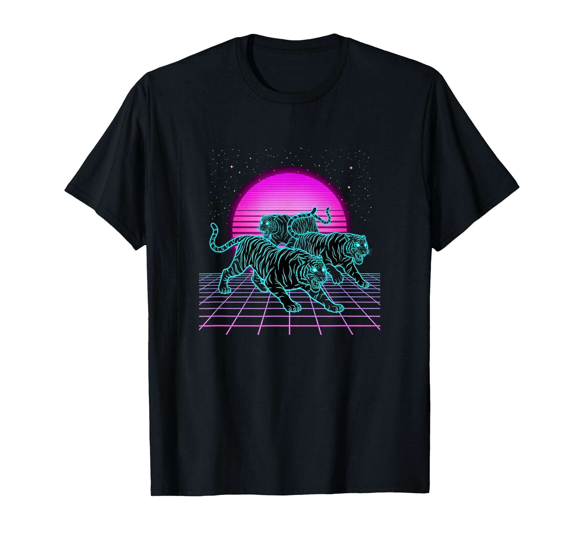 Three Running Tigers Retrowave T-Shirt - Fun Novelty Design Men Women - T-Shirt, Sweatshirt, Hoodie