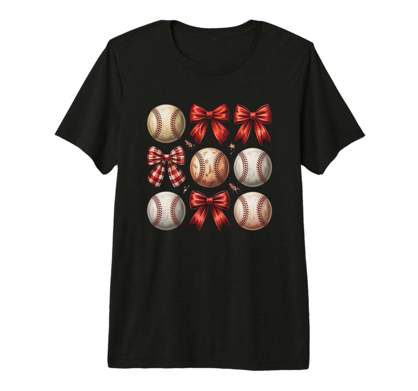 Playful Baseball Lover Red Bow And Ball T-Shirt - Trendy Graphic Unisex - T-Shirt, Sweatshirt, Hoodie
