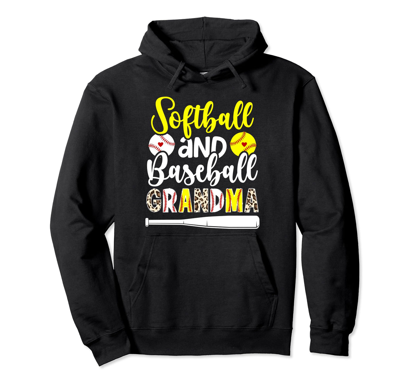 Softball Baseball Grandma Leopard Hoodie - Unique Graphic Men Women - T-Shirt, Sweatshirt, Hoodie