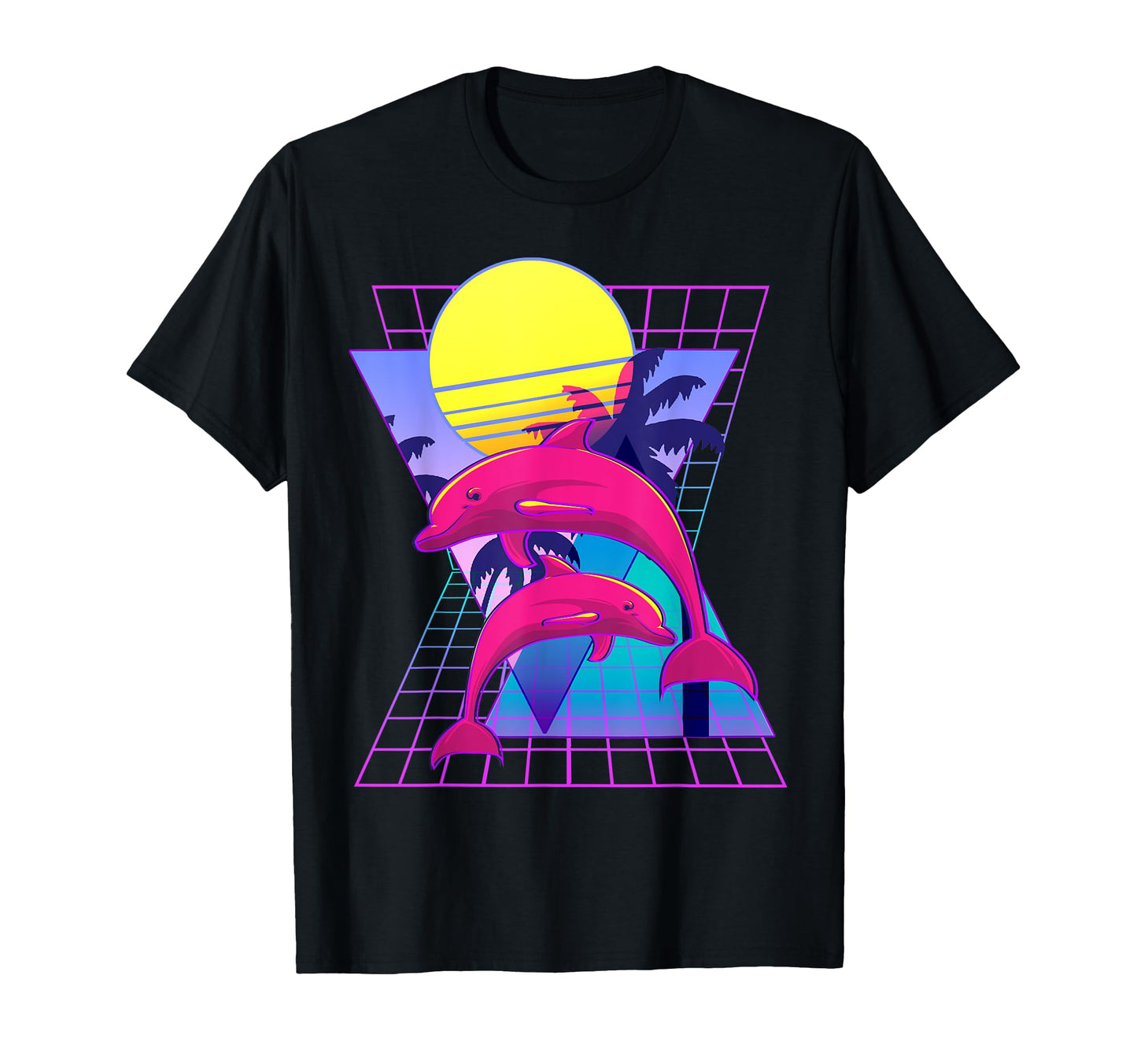 Vaporwave Dolphins 80S Aesthetic T-Shirt - Casual Everyday Wear Men Women - T-Shirt, Sweatshirt, Hoodie