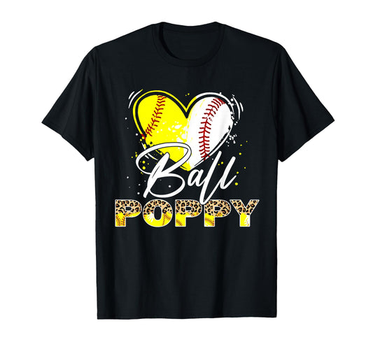 Ball Poppy Leopard Baseball Softball T-Shirt - Minimalist Print Men Women - T-Shirt, Sweatshirt, Hoodie