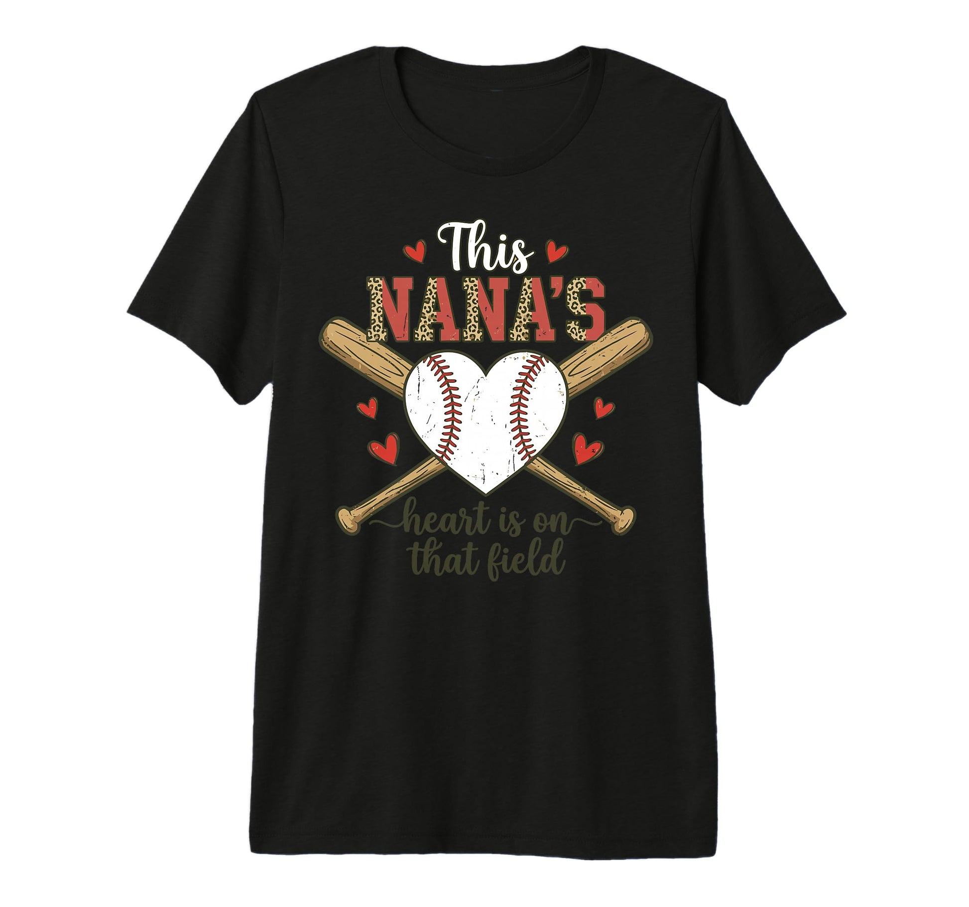 Nana Baseball Heart Leopard Field T-Shirt - Minimalist Print Unisex - T-Shirt, Sweatshirt, Hoodie