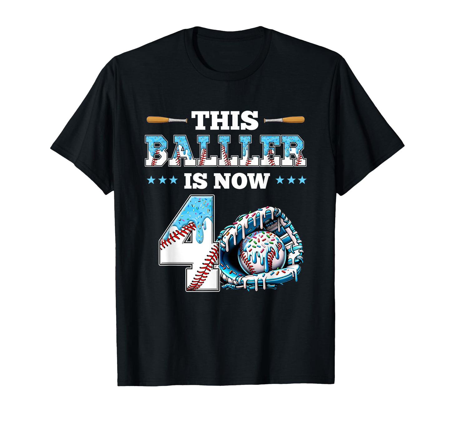 Baseball Drip 4Th Birthday Party Sport T-Shirt - Minimalist Print Unisex - T-Shirt, Sweatshirt, Hoodie