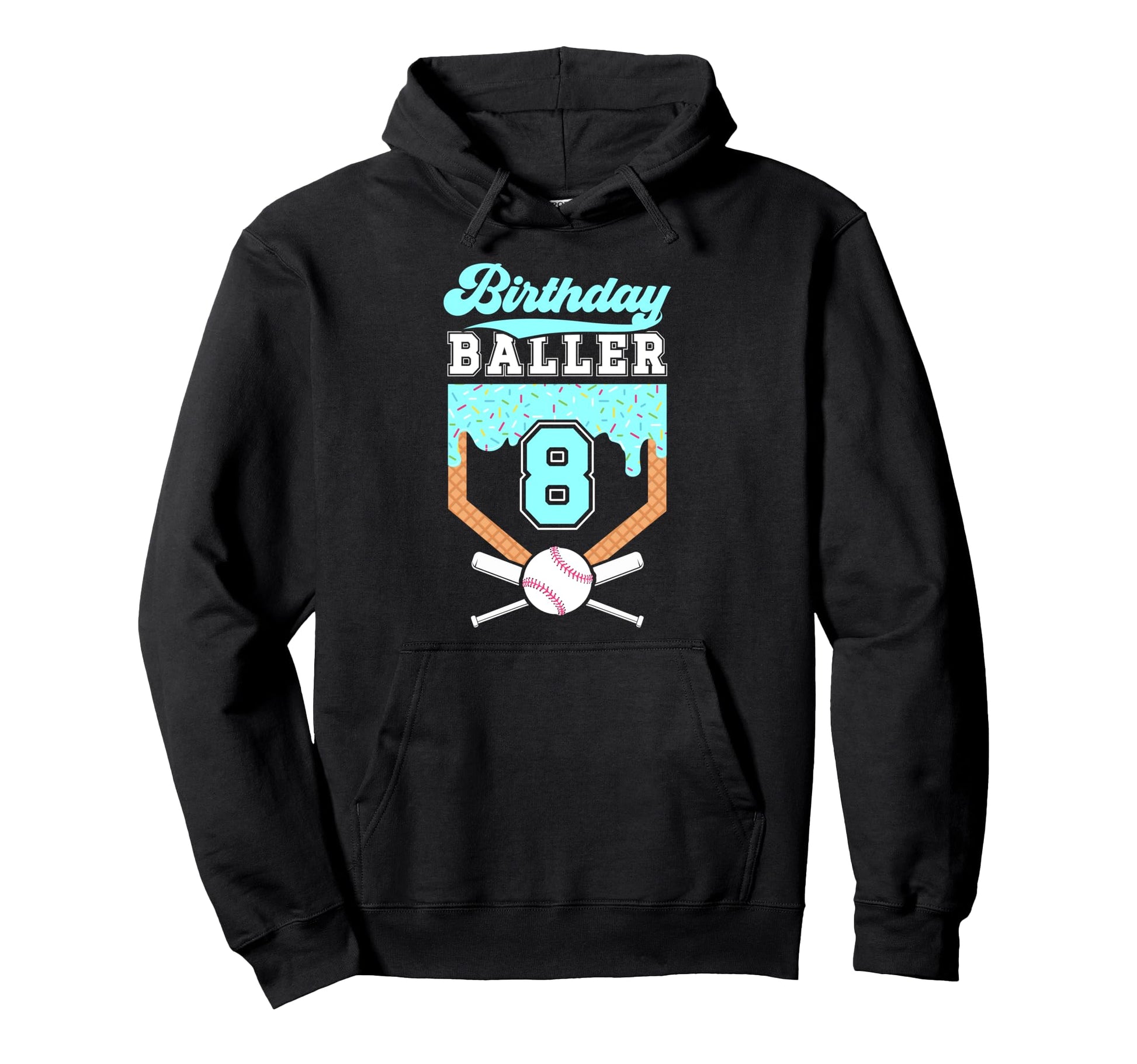 8Th Baseball Birthday Party 8 Year Old Hoodie - Graphic Print for Adults - T-Shirt, Sweatshirt, Hoodie