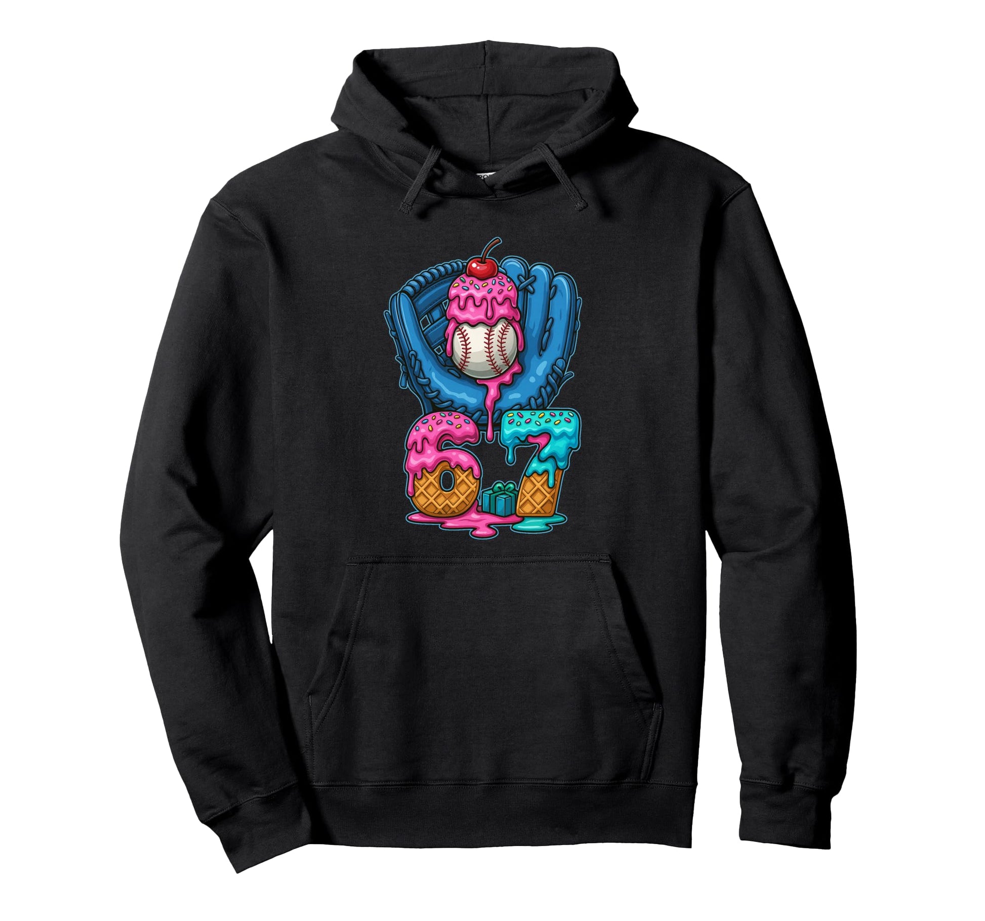 6 7 Baseball Ice Cream Drip Art Funny Hoodie - Minimalist Print for Adults - T-Shirt, Sweatshirt, Hoodie