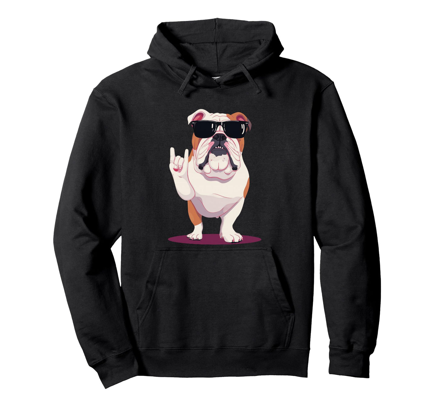 English Bulldog Rock Hand Sign Punk Hoodie - Aesthetic Graphic for Adults - T-Shirt, Sweatshirt, Hoodie