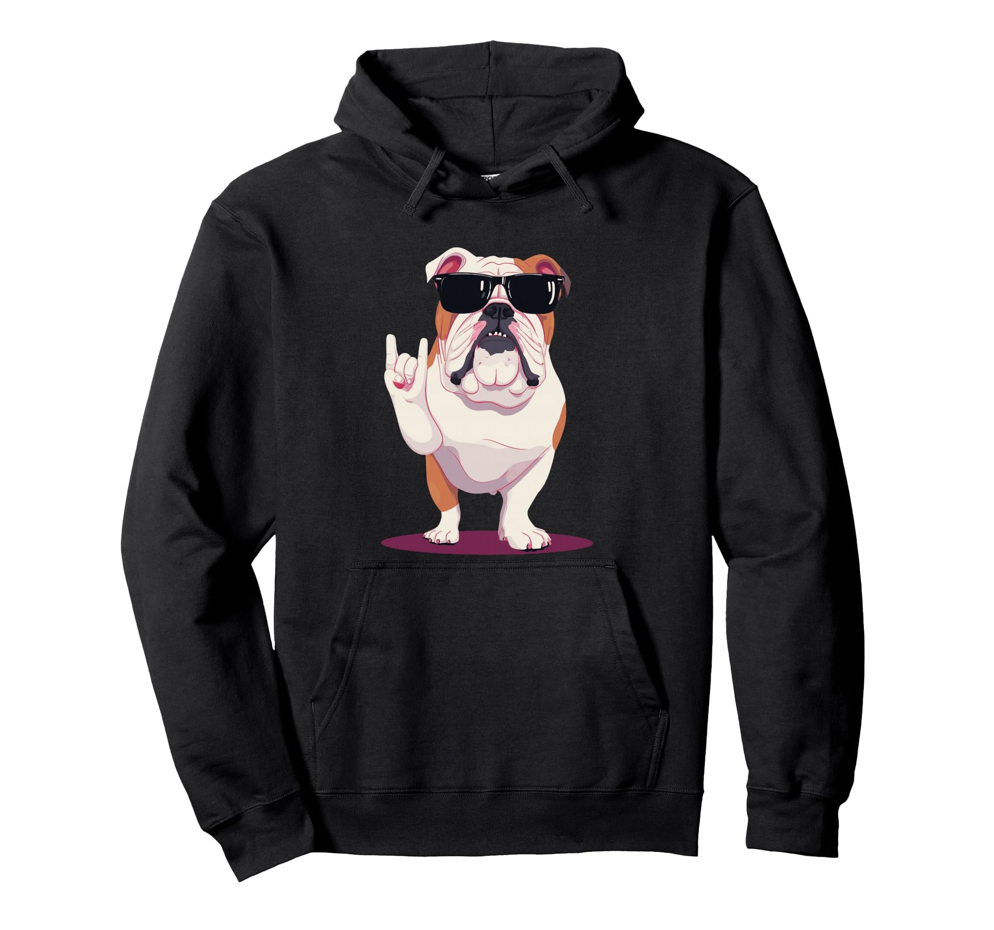 English Bulldog Rock Hand Sign Punk Hoodie - Aesthetic Graphic for Adults - T-Shirt, Sweatshirt, Hoodie