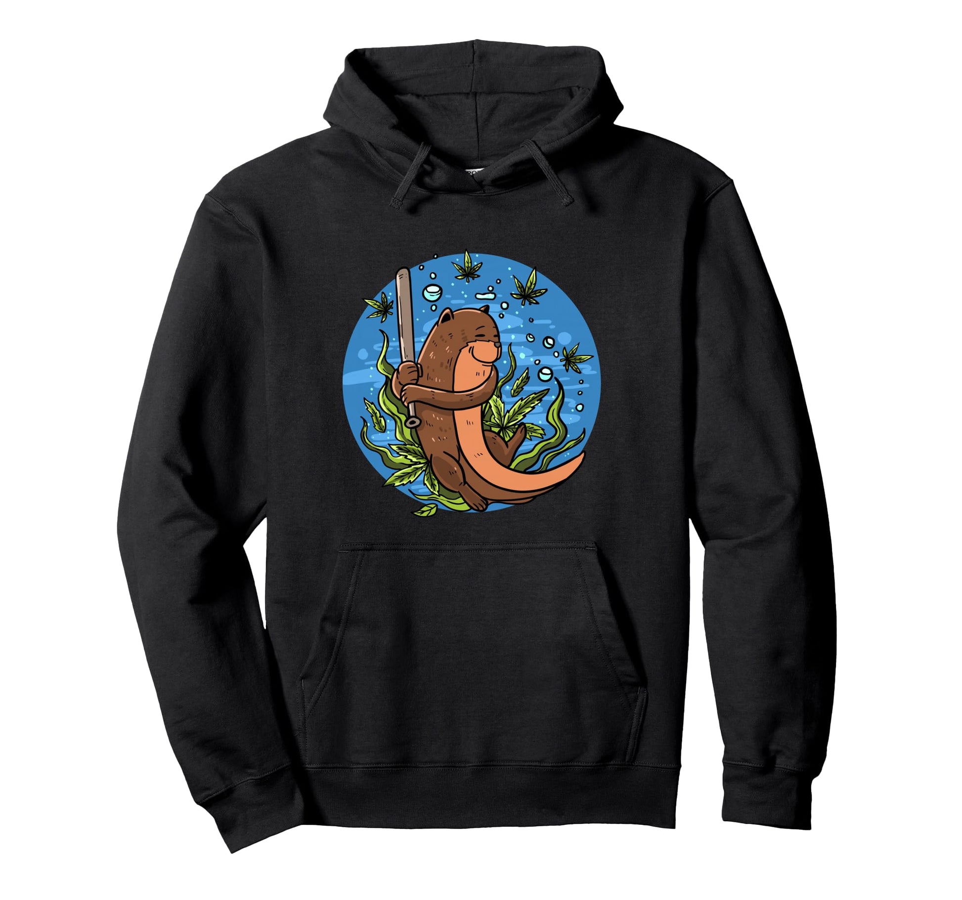 Otter Baseball Weed Funny Sea Animal Hoodie - Minimalist Print for Adults - T-Shirt, Sweatshirt, Hoodie