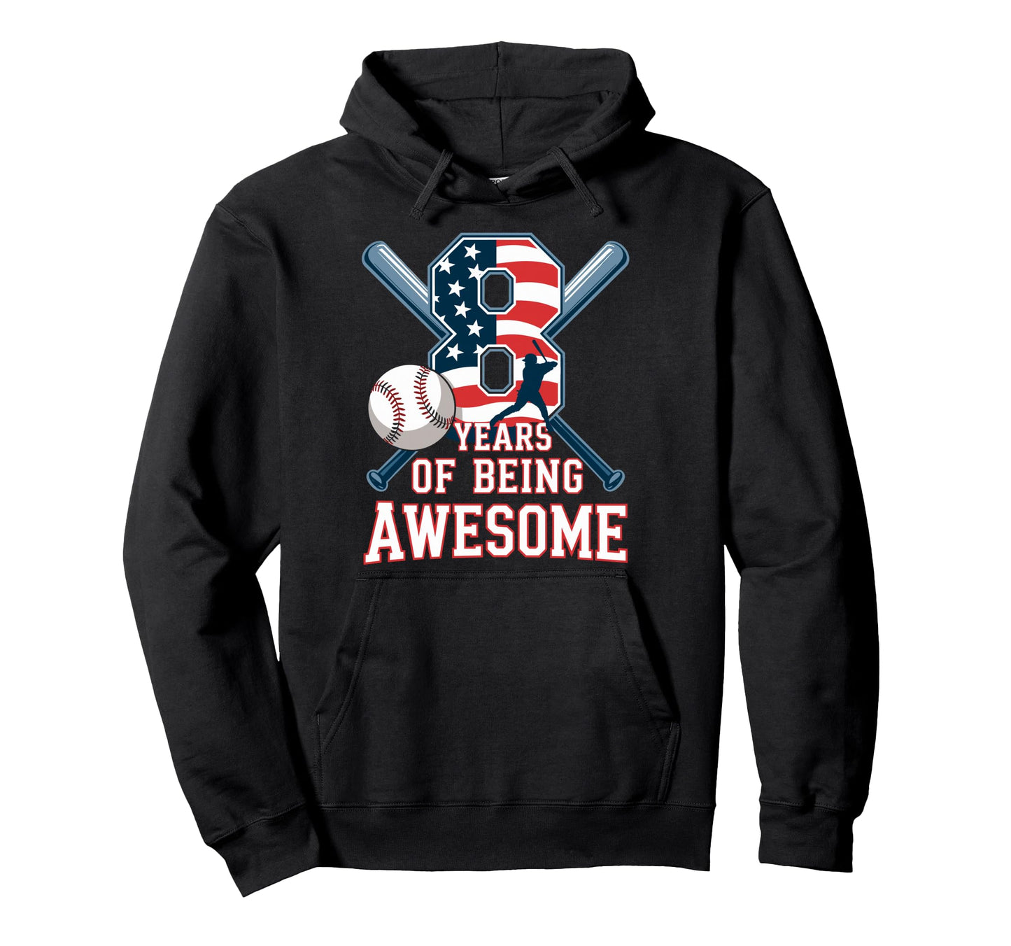 8 Years Being Awesome Baseball Player Hoodie - Custom Art Print for Adults - T-Shirt, Sweatshirt, Hoodie