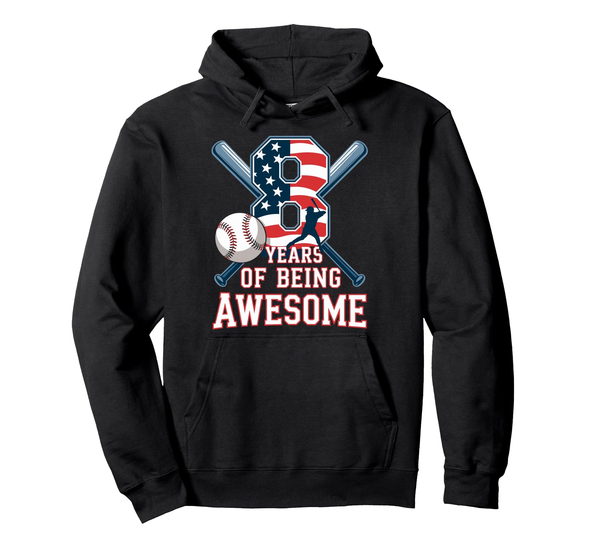 8 Years Being Awesome Baseball Player Hoodie - Custom Art Print for Adults - T-Shirt, Sweatshirt, Hoodie