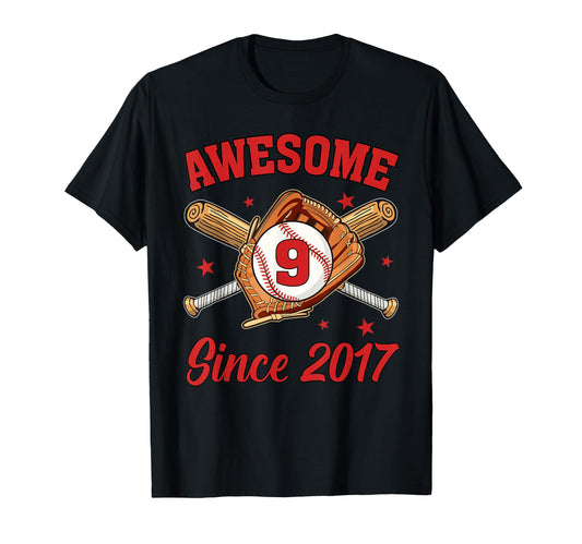 9 Year Old Awesome Since 2017 T-Shirt - Custom Art Print for Adults - T-Shirt, Sweatshirt, Hoodie