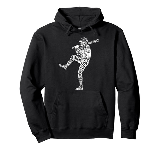 Baseball Fan Word Cloud Batter Hoodie - Casual Everyday Wear Men Women - T-Shirt, Sweatshirt, Hoodie