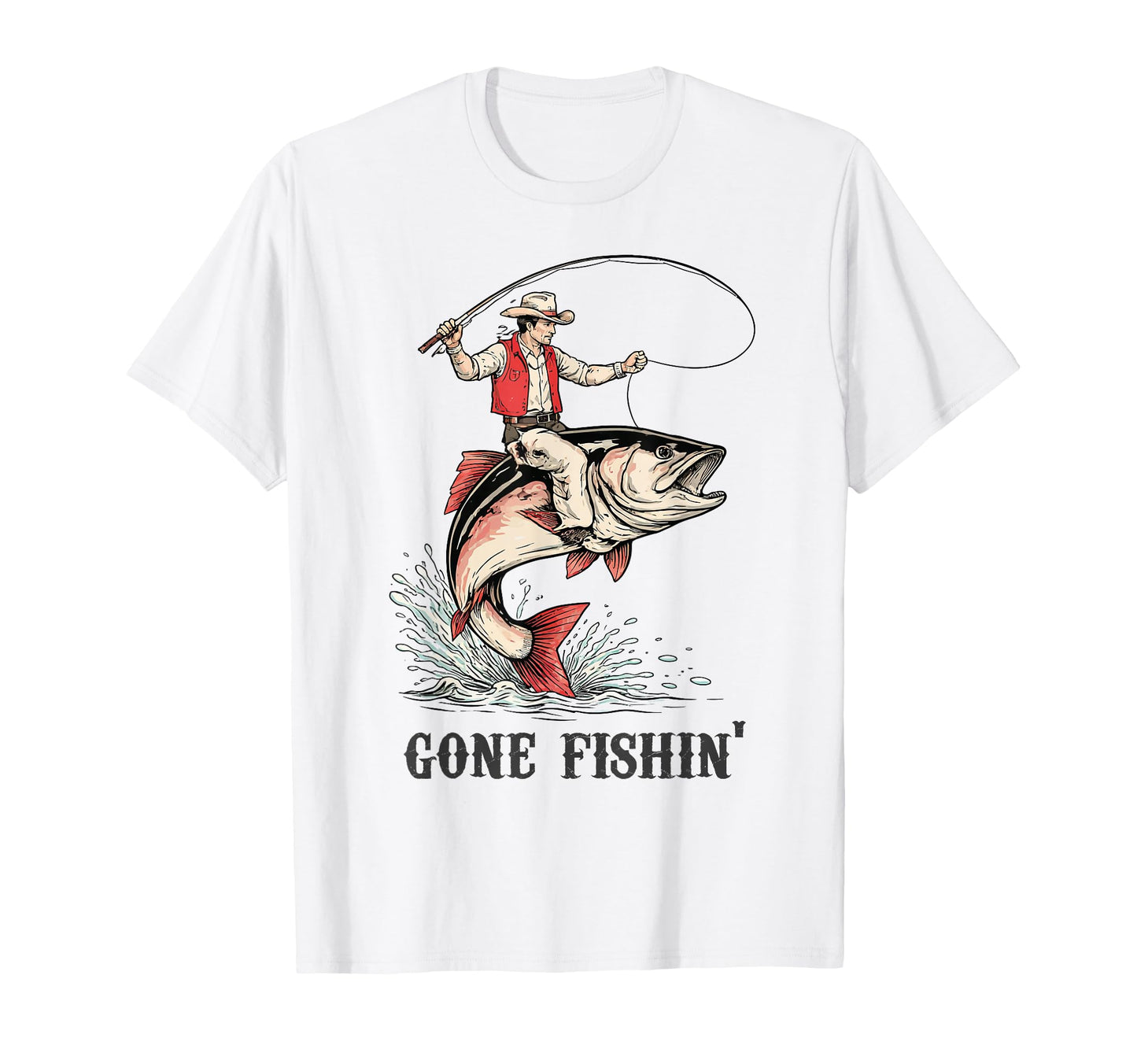 Gone Fishin Cowboy Angler Riding Fish T-Shirt - Custom Art Print for Adults - T-Shirt, Sweatshirt, Hoodie