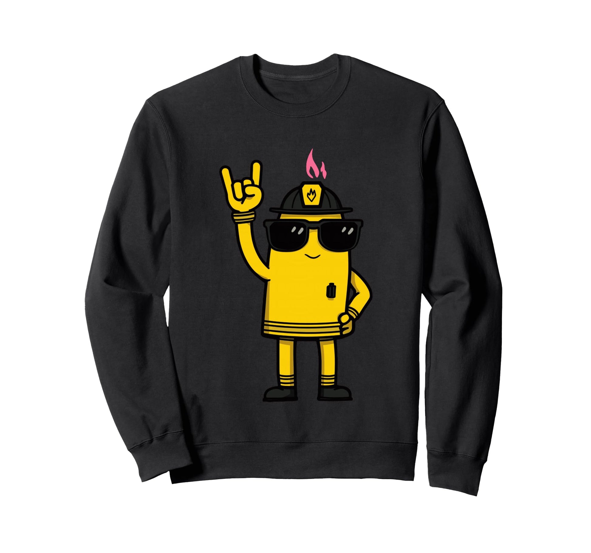 Battery Firefighter Mascot Rock Hand Sweatshirt - Trendy Graphic Men Women - T-Shirt, Sweatshirt, Hoodie