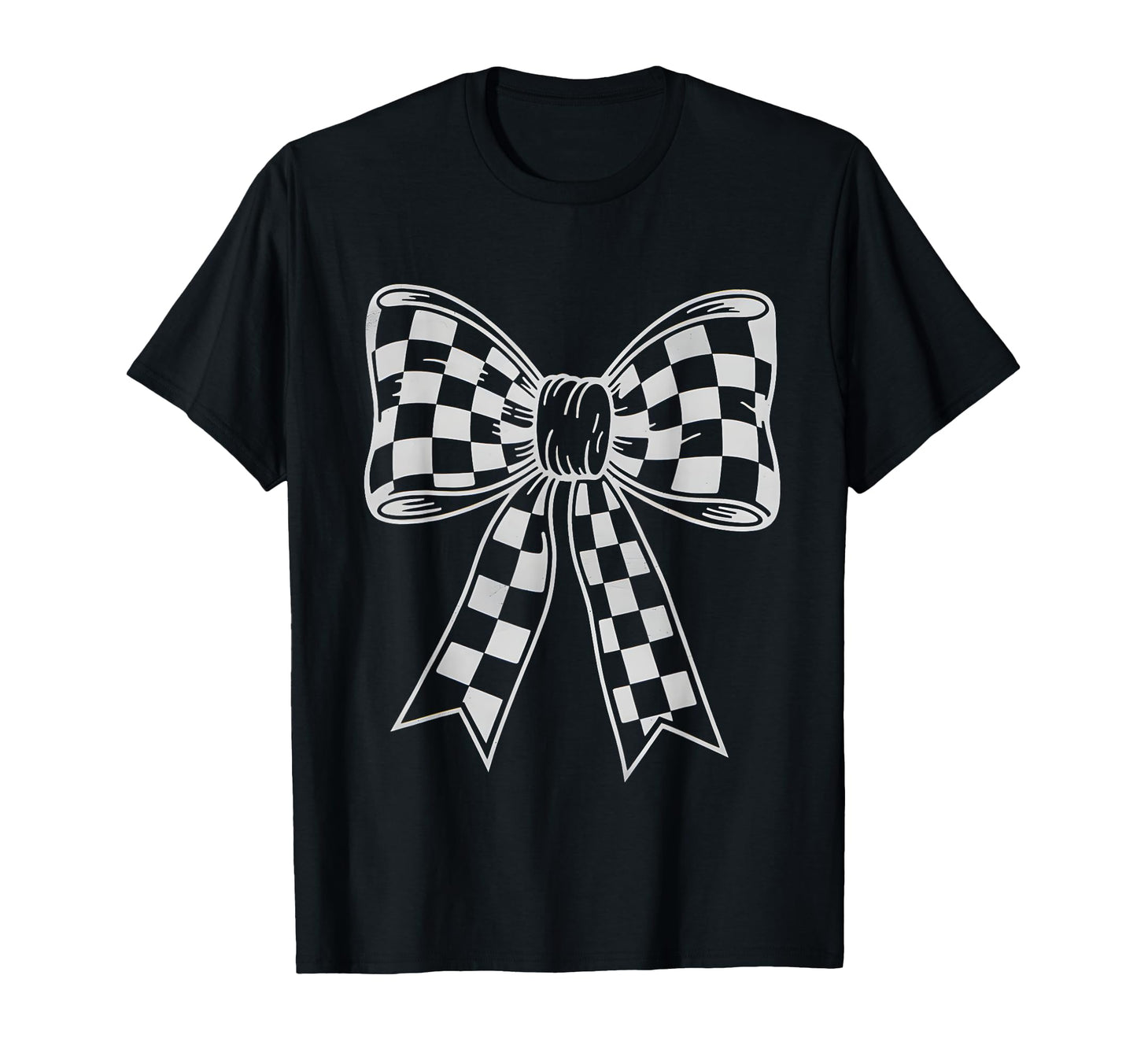 Checkered Coquette Bow Flag Car Racing T-Shirt - Graphic Print Unisex - T-Shirt, Sweatshirt, Hoodie