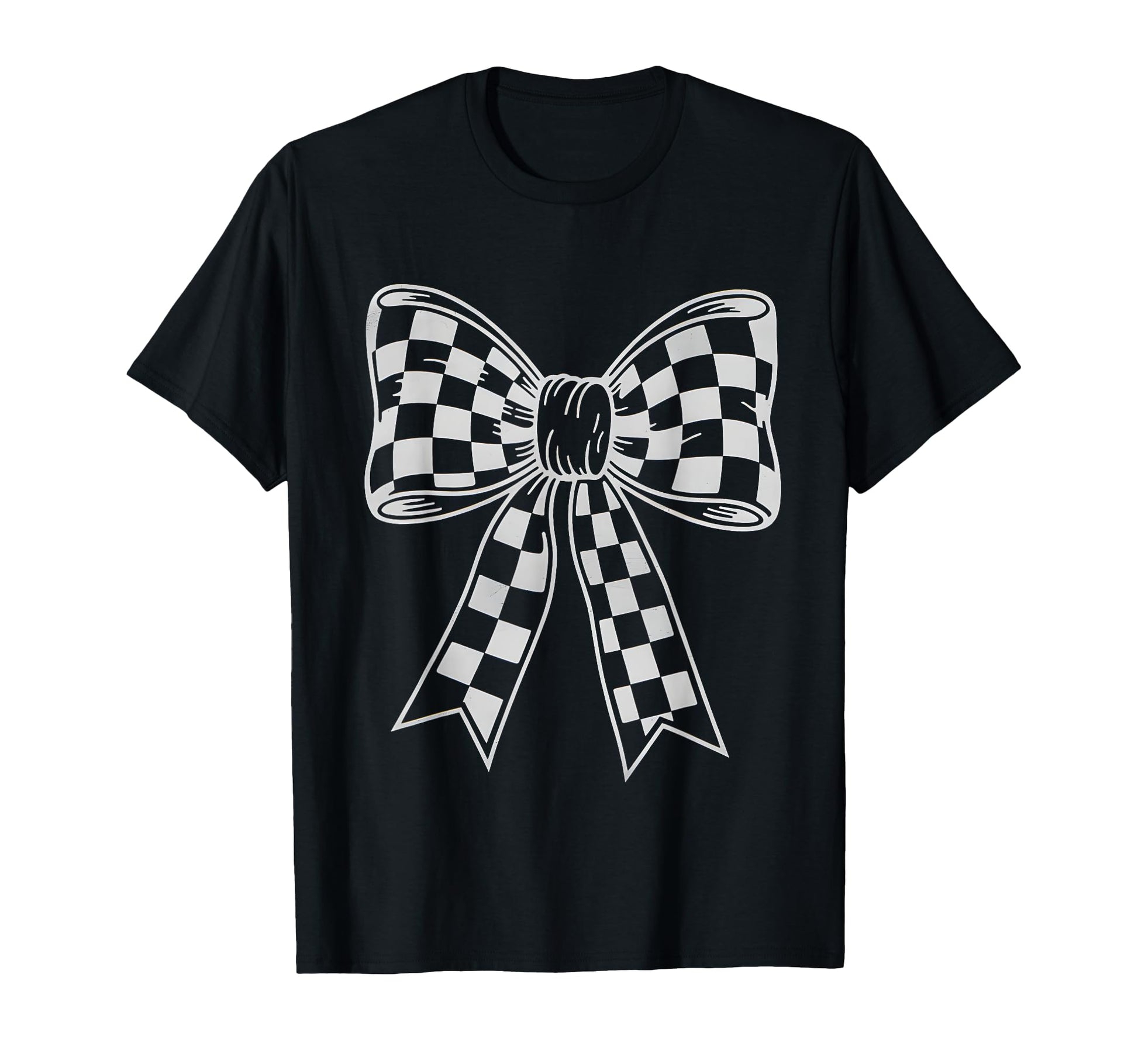 Checkered Coquette Bow Flag Car Racing T-Shirt - Graphic Print Unisex - T-Shirt, Sweatshirt, Hoodie