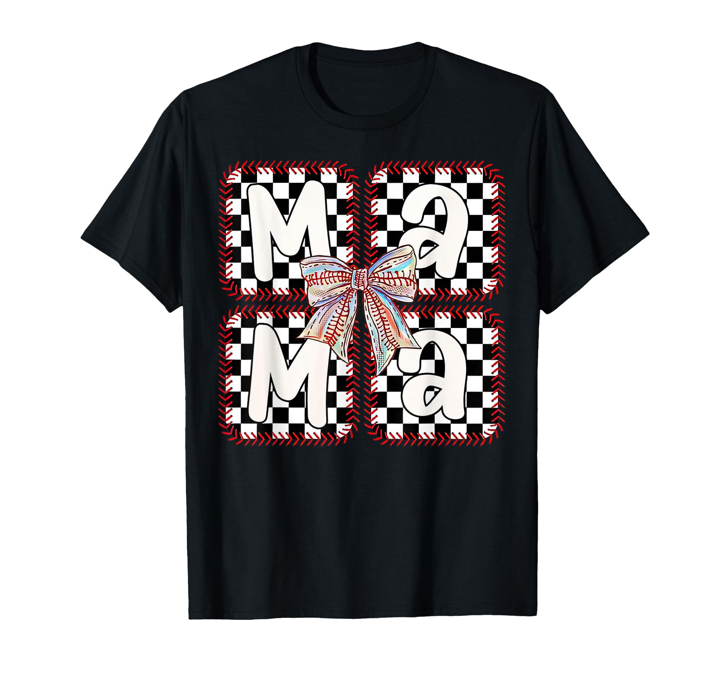 Baseball Mama Checkered Coquette T-Shirt - Casual Everyday Wear for Adults - T-Shirt, Sweatshirt, Hoodie
