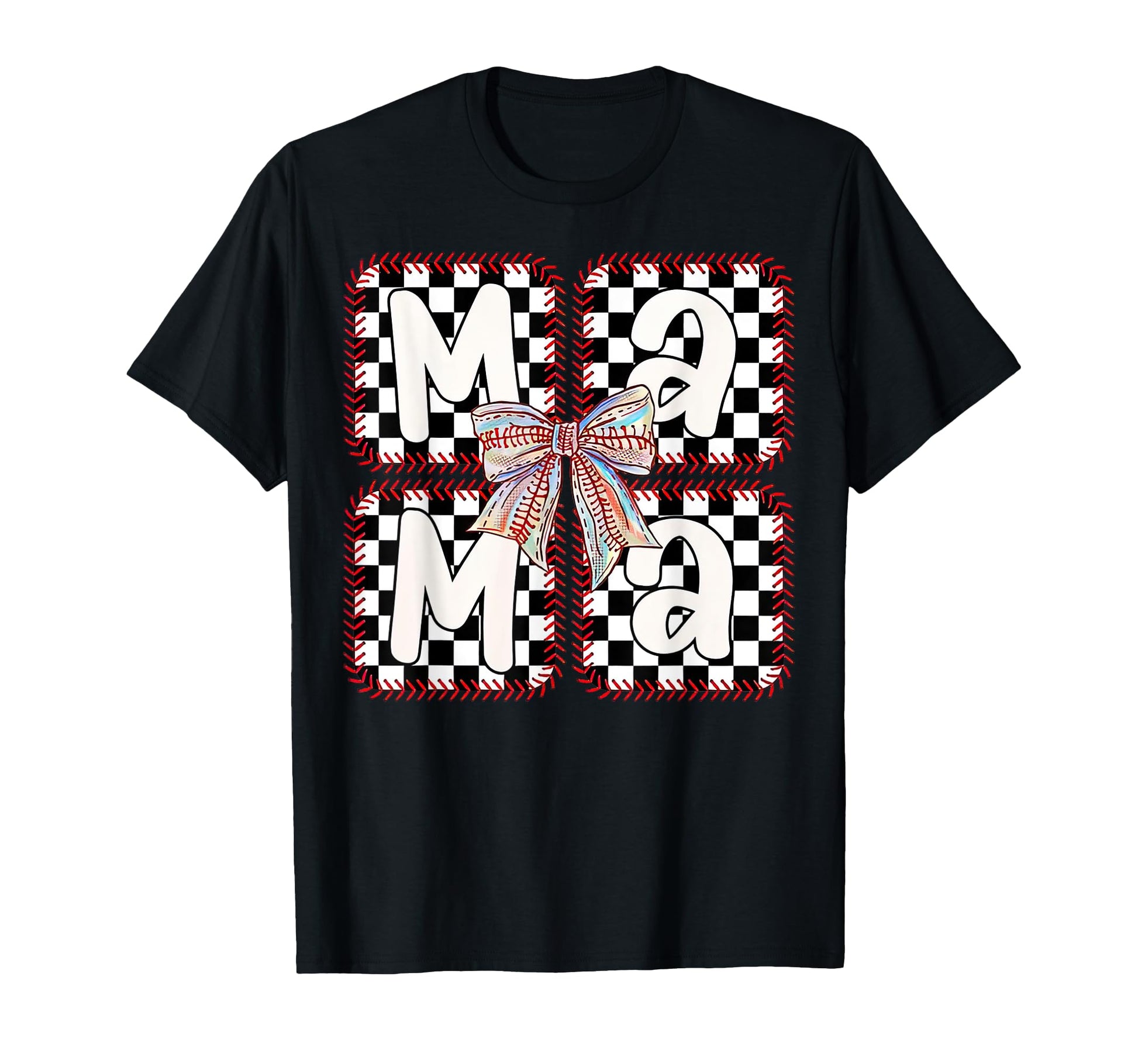 Baseball Mama Checkered Coquette T-Shirt - Casual Everyday Wear for Adults - T-Shirt, Sweatshirt, Hoodie