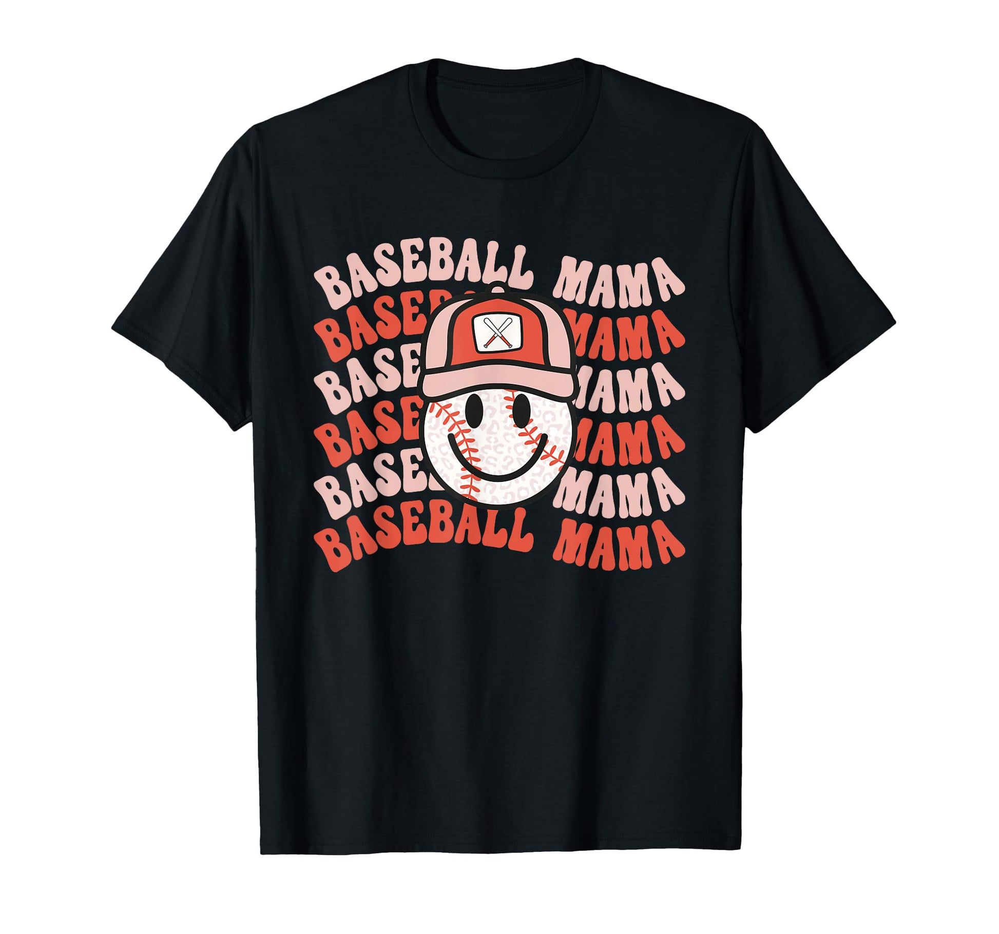 Baseball Mama Leopard Happy Face T-Shirt - Unique Graphic Men Women - T-Shirt, Sweatshirt, Hoodie