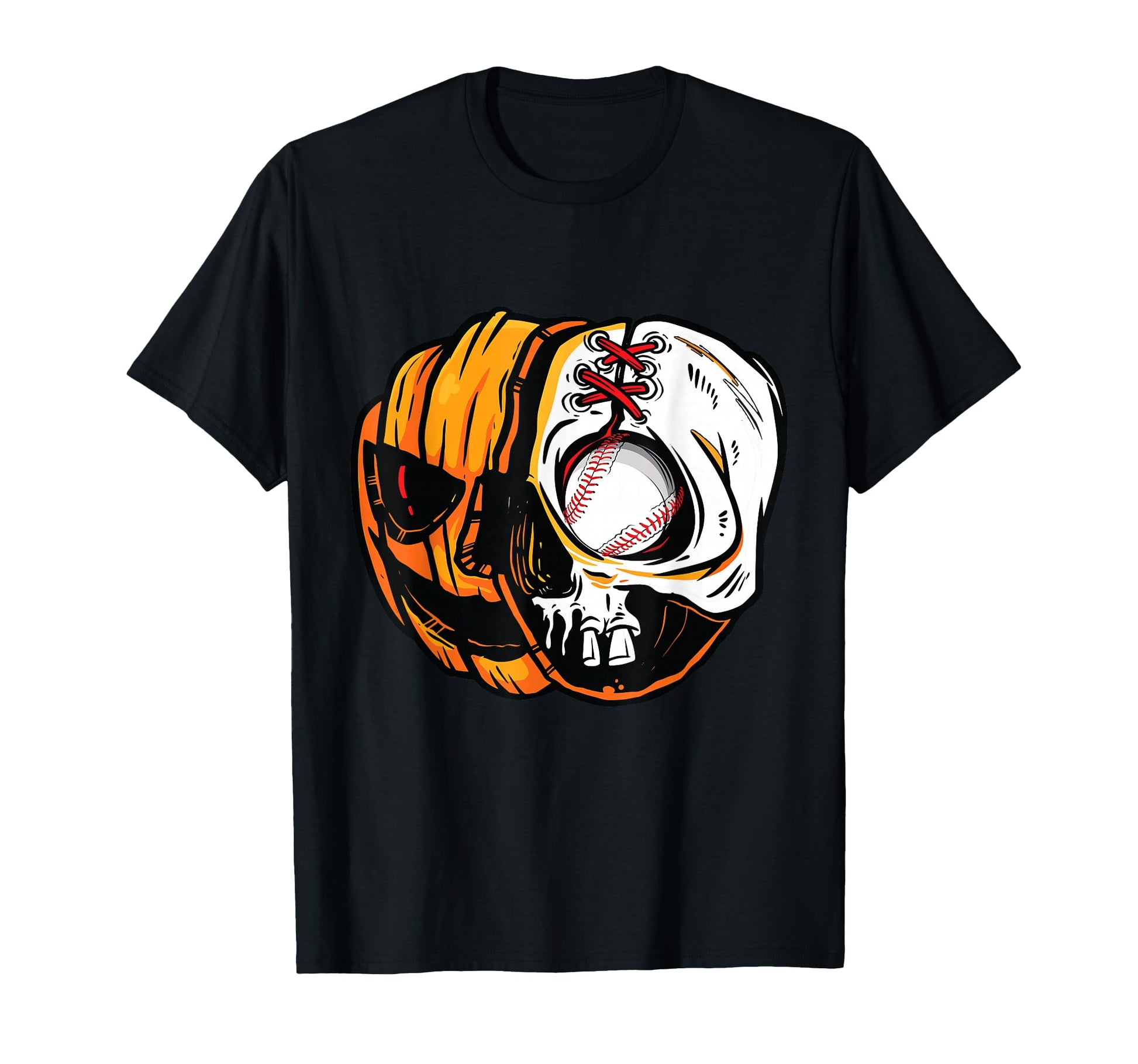 Halloween Pumpkin Skeleton Skull Baseball T-Shirt - Unique Graphic Unisex - T-Shirt, Sweatshirt, Hoodie