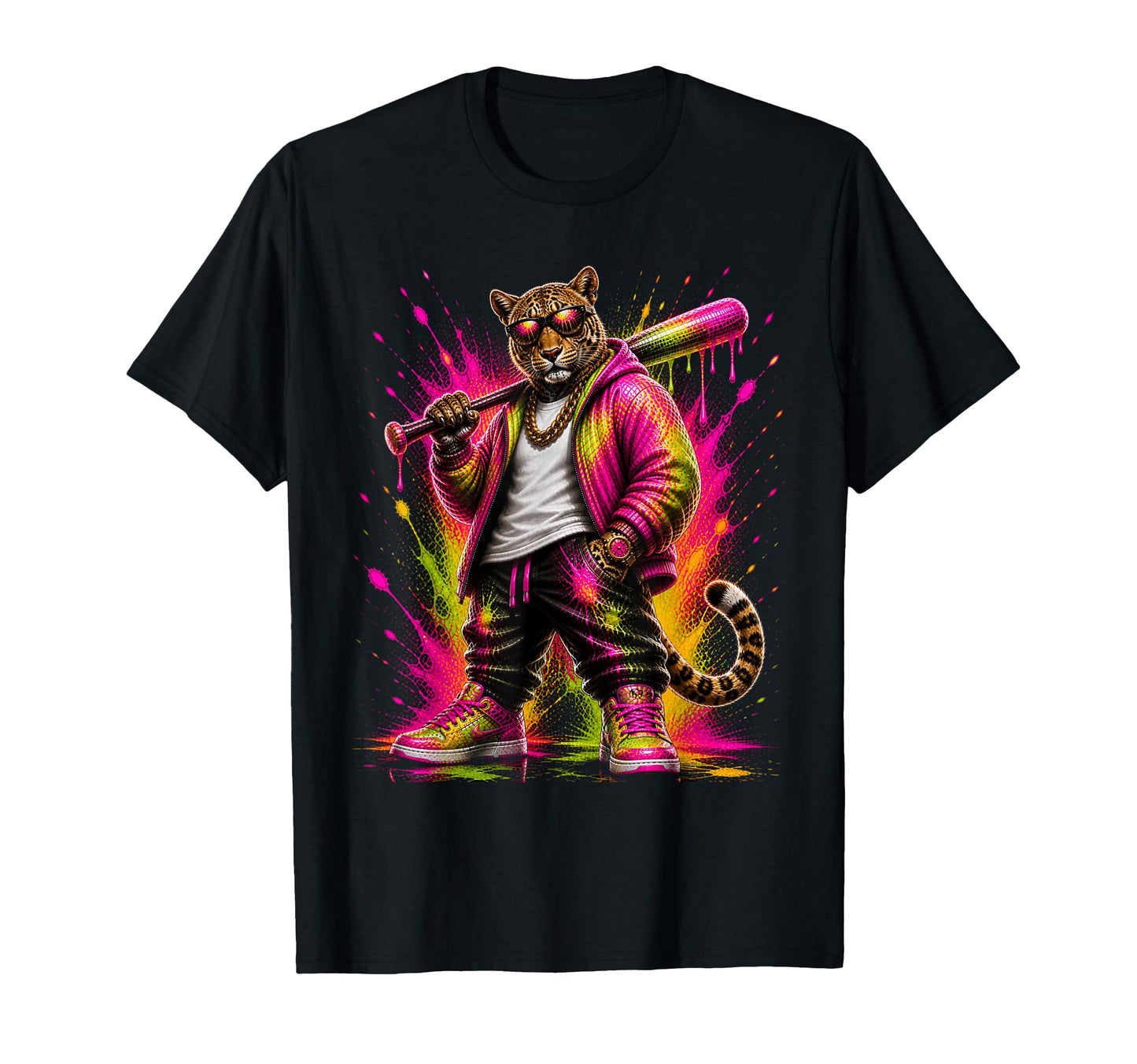Leopard Baseball Drip Funny Animal T-Shirt - Minimalist Print for Adults - T-Shirt, Sweatshirt, Hoodie