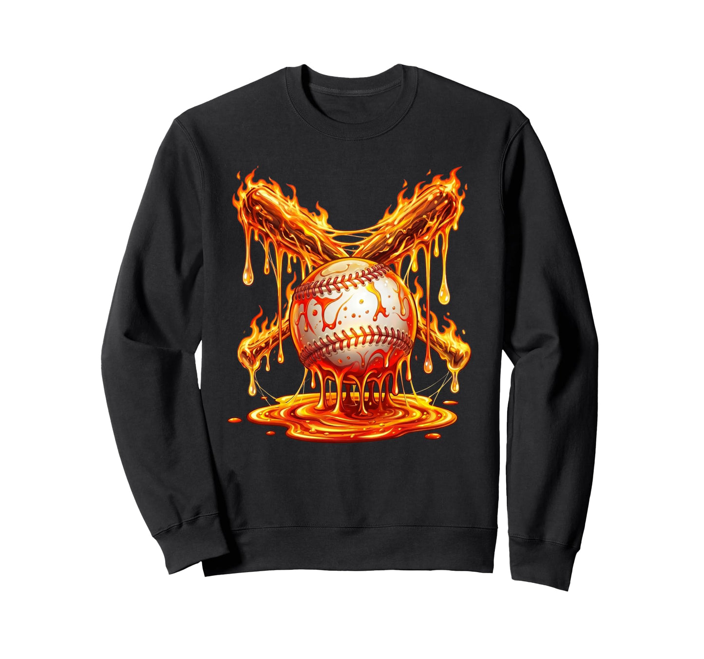 Baseball Drip Bats Flames Melting Sweatshirt - Custom Art Print Men Women - T-Shirt, Sweatshirt, Hoodie